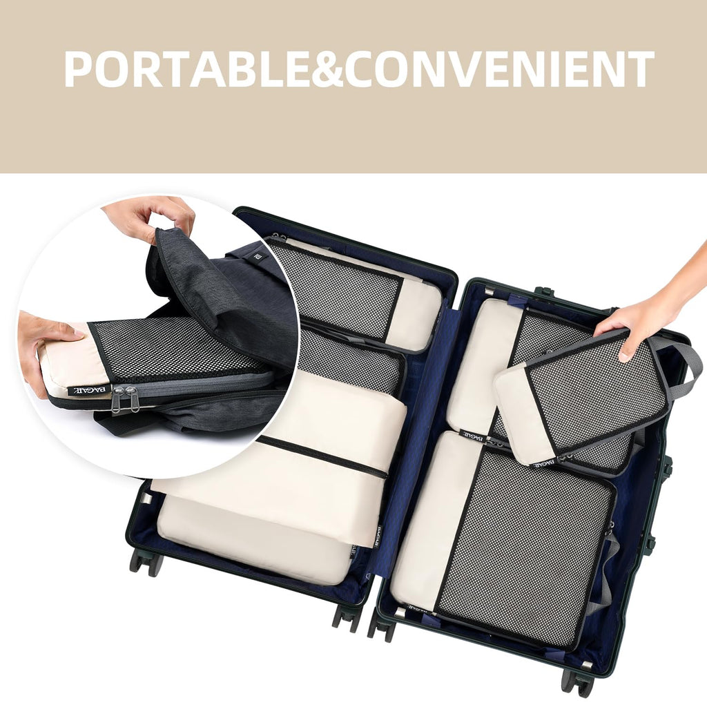BAGAIL 4 Set/6 Set/8 Set Compression Packing Cubes Travel Accessories Expandable Packing Organizers (Half Mesh, 6-Black)