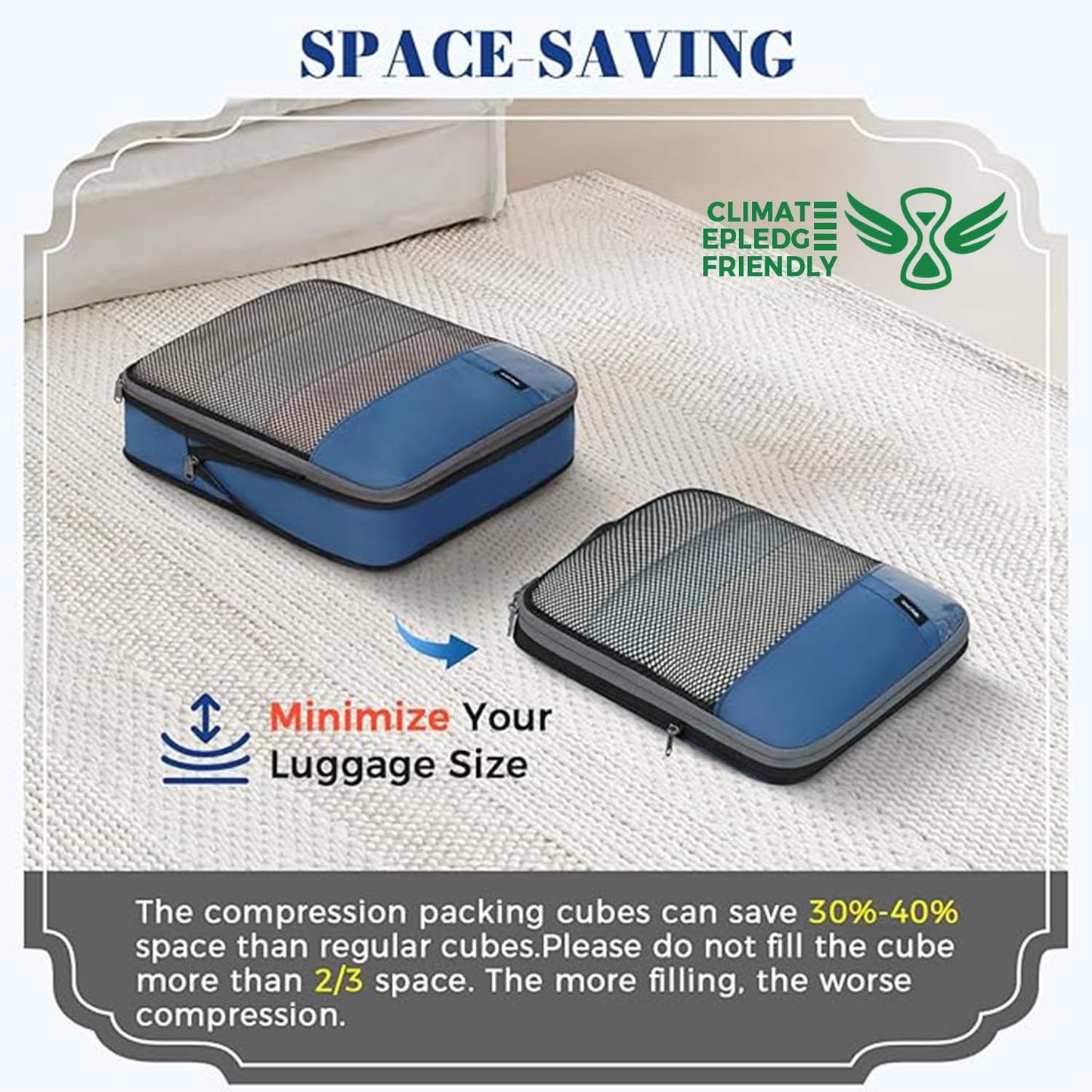 BAGAIL 4 Set/6 Set/8 Set Compression Packing Cubes Travel Accessories Expandable Packing Organizers (Half Mesh, 6-Black)