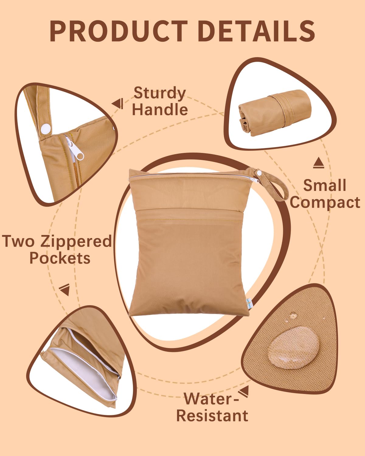 babygoal Wet Dry Bags 3 Pack, Waterproof Reusable Travel Bags for Swimsuits, Baby Cloth Diapers, Beach, Pool, Gym Bag & Wet Clothes with 2 Pockets L-BWG