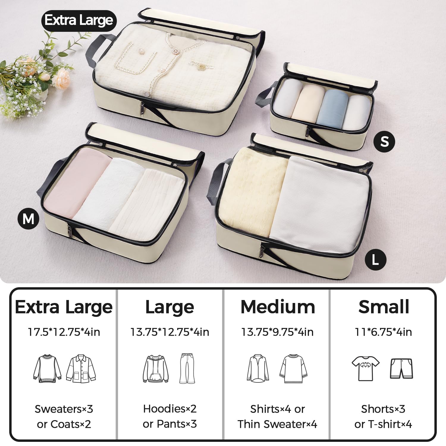BAGAIL 4 Set/6 Set/8 Set Compression Packing Cubes Travel Accessories Expandable Packing Organizers (Half Mesh, 6-Black)