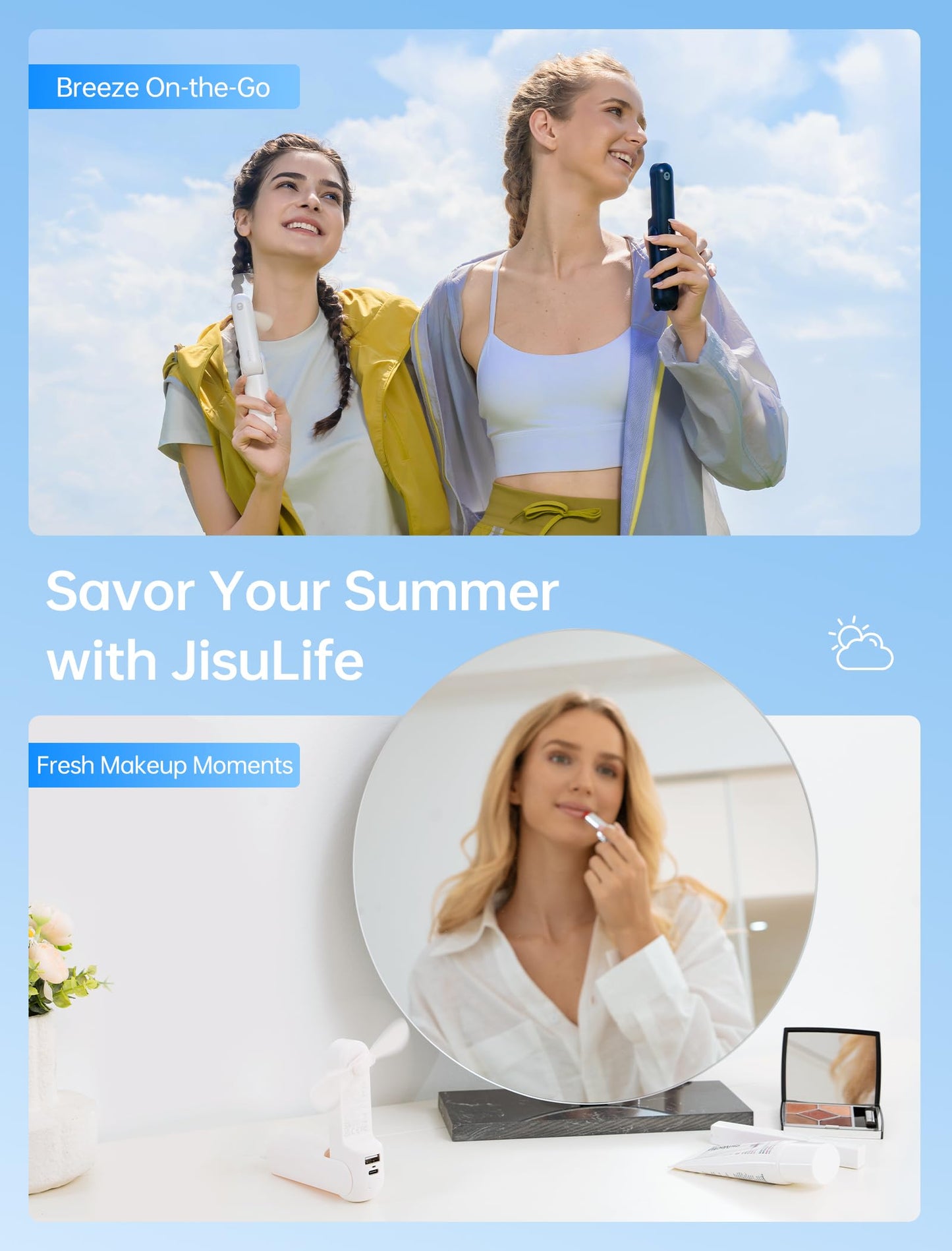 JISULIFE Handheld Mini Fan, 3 IN 1 USB Rechargeable Portable Fan [12-19 Working Hours] with Power Bank, Flashlight, Pocket Design for Travel/Summer/Concerts/Lash, Gifts for Women(Green)