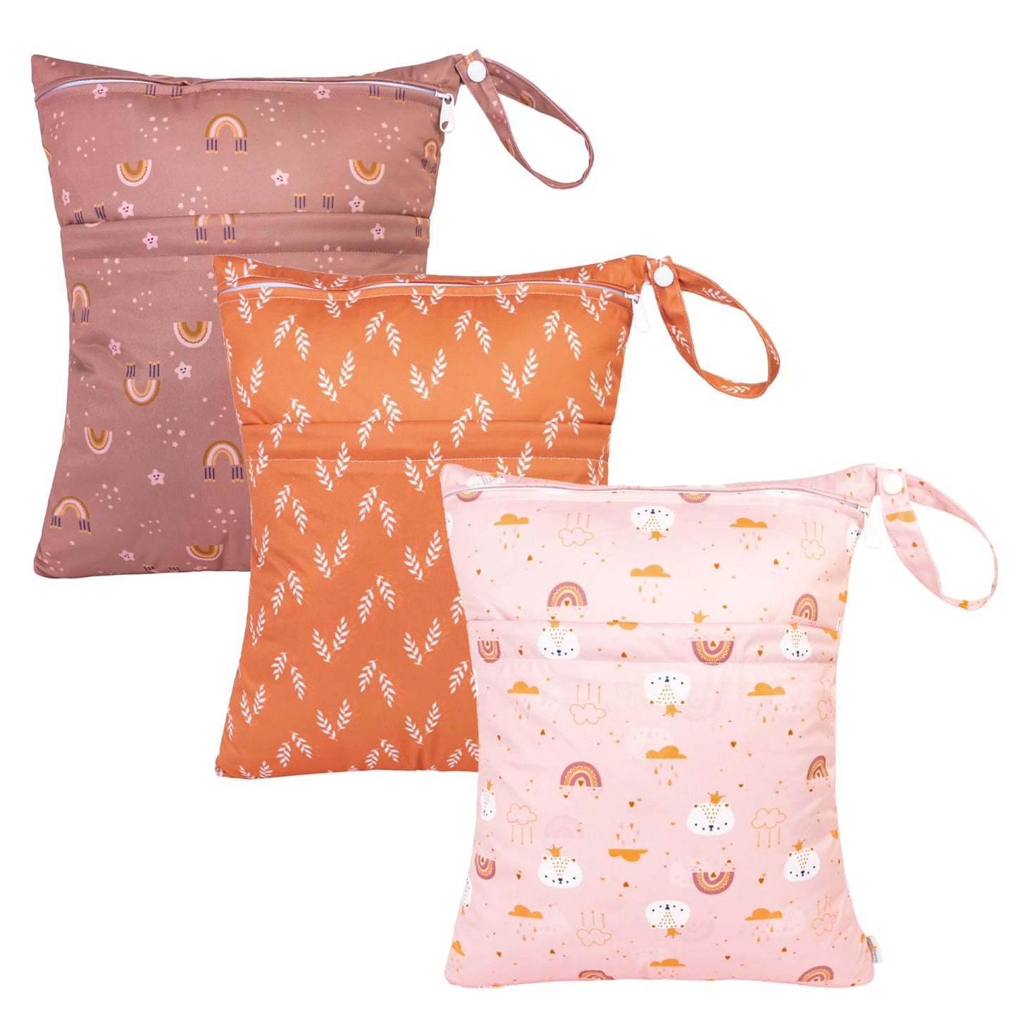 babygoal Wet Dry Bags 3 Pack, Waterproof Reusable Travel Bags for Swimsuits, Baby Cloth Diapers, Beach, Pool, Gym Bag & Wet Clothes with 2 Pockets L-BWG