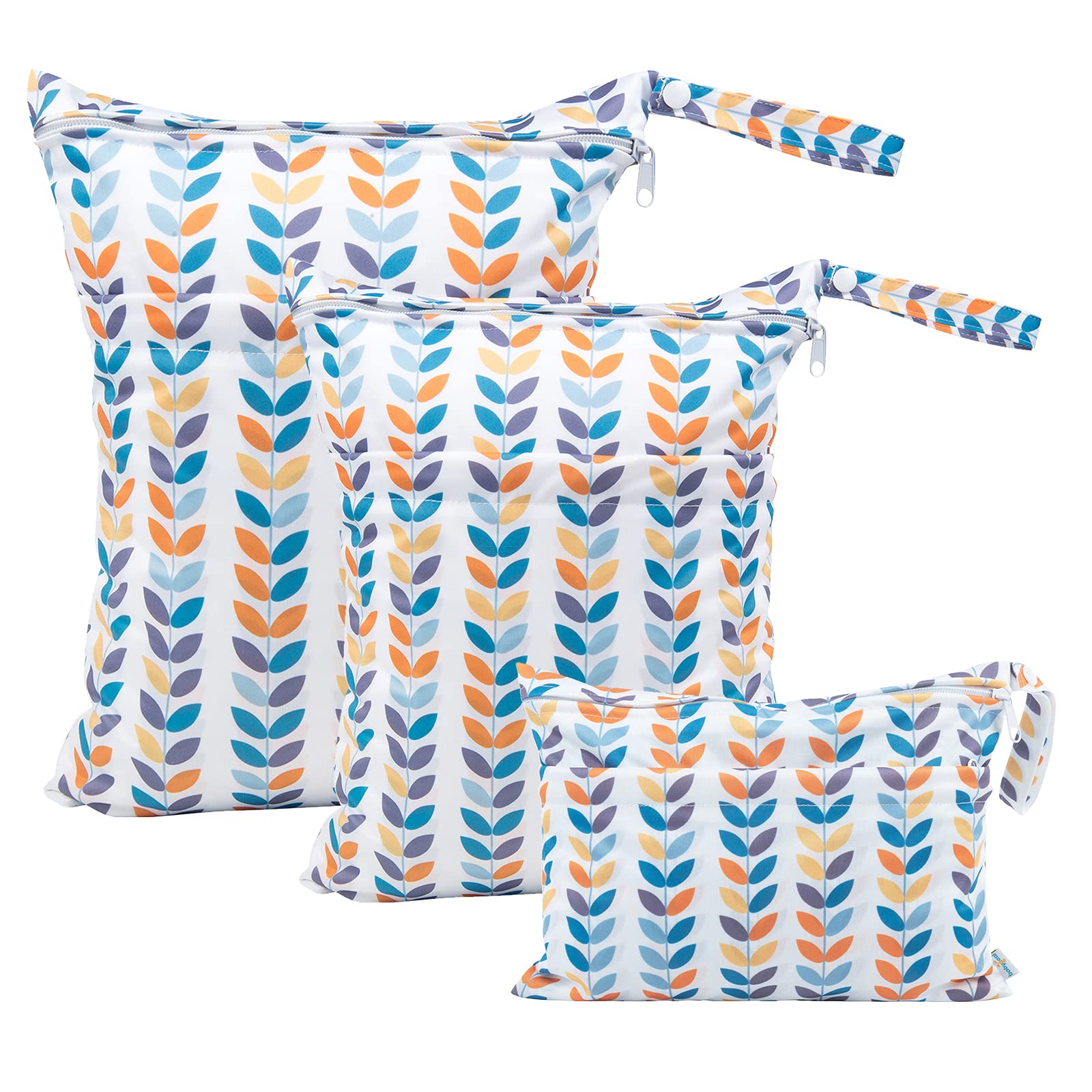 babygoal Wet Dry Bags 3 Pack, Waterproof Reusable Travel Bags for Swimsuits, Baby Cloth Diapers, Beach, Pool, Gym Bag & Wet Clothes with 2 Pockets L-BWG