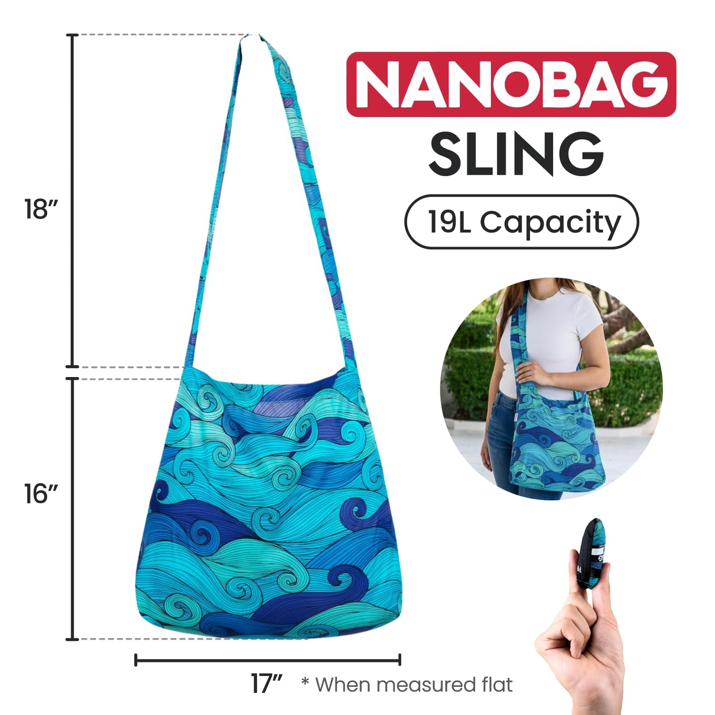 Nanobag Ultra-Lightweight Foldable Tote for Women & Men, Reusable Grocery & Travel Bag, Packable Collapsible Compact Market Essential (Standard Black)