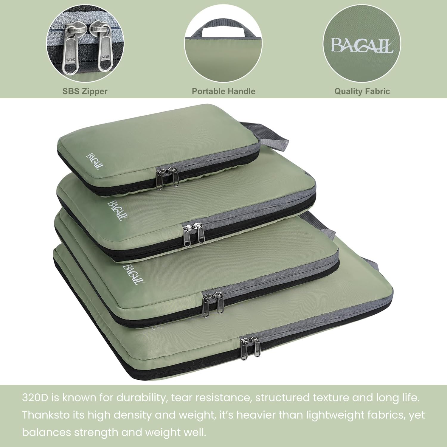 BAGAIL 4 Set/6 Set/8 Set Compression Packing Cubes Travel Accessories Expandable Packing Organizers (Half Mesh, 6-Black)