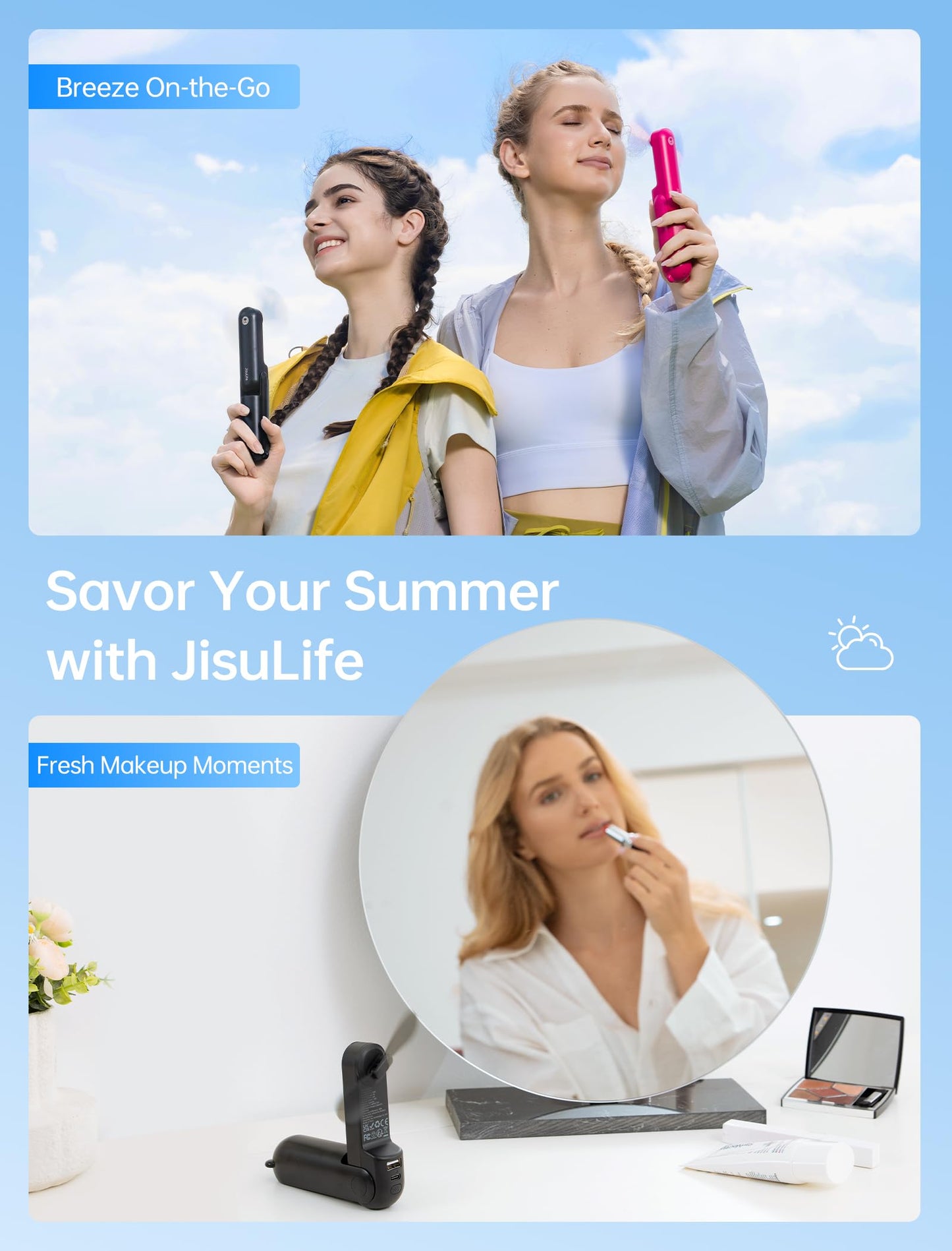 JISULIFE Handheld Mini Fan, 3 IN 1 USB Rechargeable Portable Fan [12-19 Working Hours] with Power Bank, Flashlight, Pocket Design for Travel/Summer/Concerts/Lash, Gifts for Women(Green)