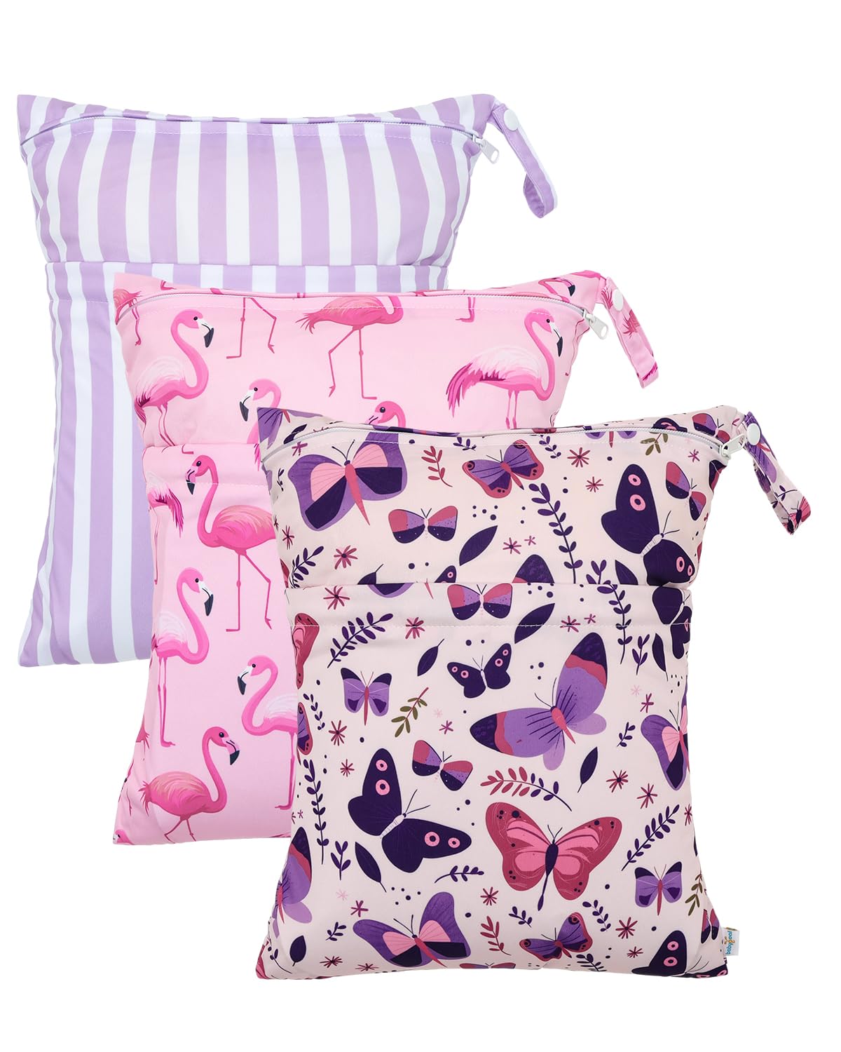 babygoal Wet Dry Bags 3 Pack, Waterproof Reusable Travel Bags for Swimsuits, Baby Cloth Diapers, Beach, Pool, Gym Bag & Wet Clothes with 2 Pockets L-BWG