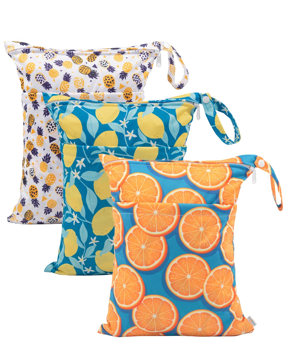 babygoal Wet Dry Bags 3 Pack, Waterproof Reusable Travel Bags for Swimsuits, Baby Cloth Diapers, Beach, Pool, Gym Bag & Wet Clothes with 2 Pockets L-BWG