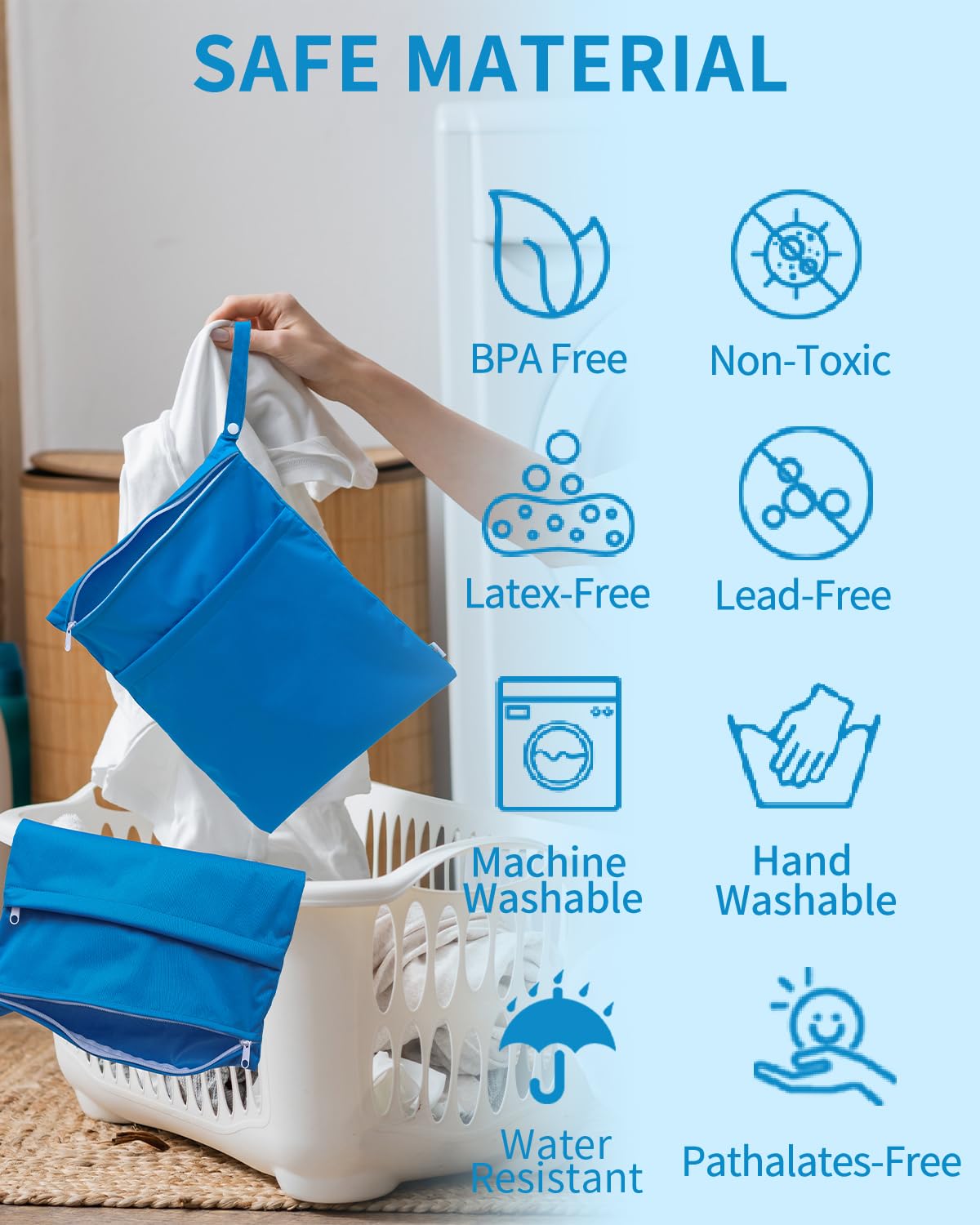 babygoal Wet Dry Bags 3 Pack, Waterproof Reusable Travel Bags for Swimsuits, Baby Cloth Diapers, Beach, Pool, Gym Bag & Wet Clothes with 2 Pockets L-BWG