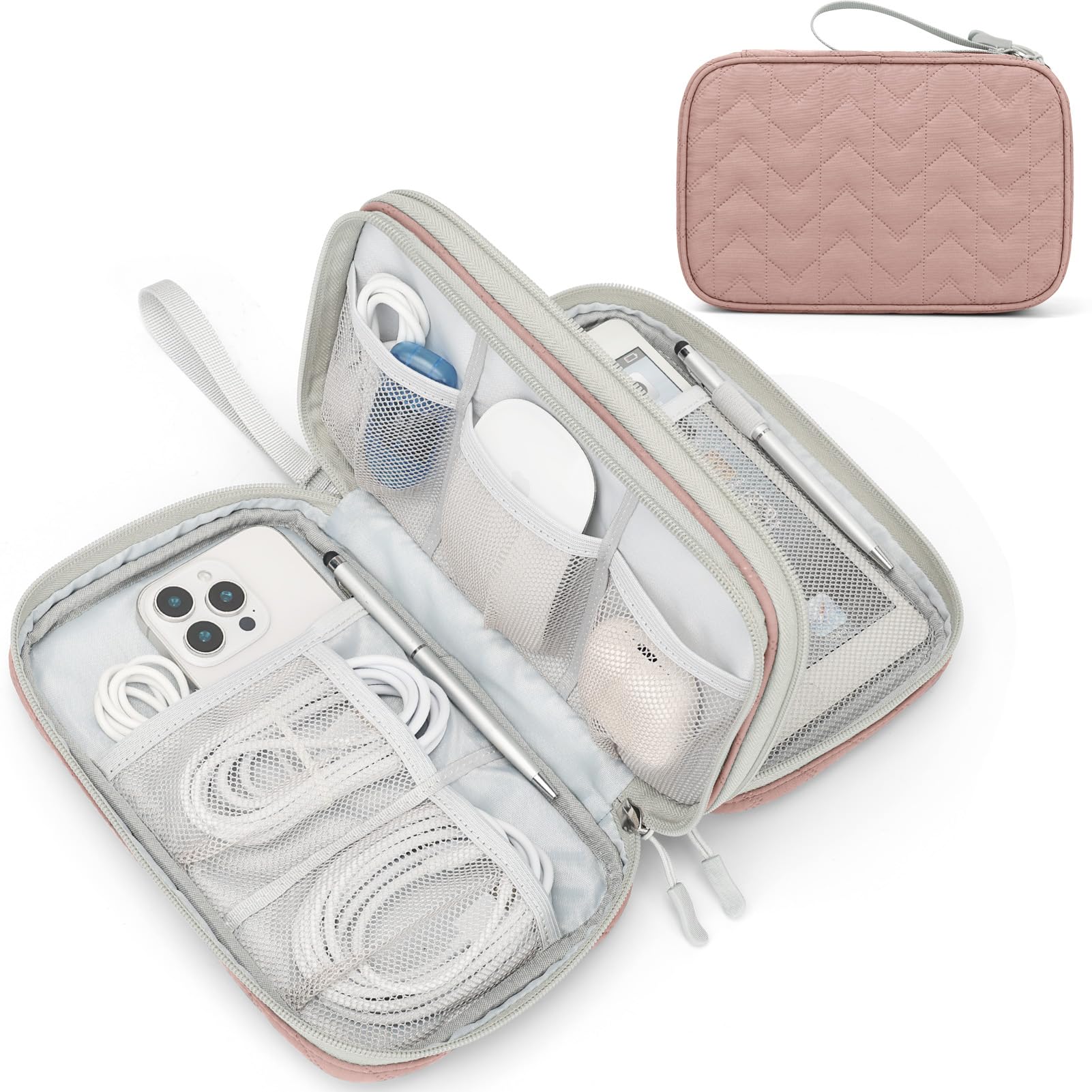 FYY Travel Cable Organizer Pouch Electronic Accessories Carry Case Portable Waterproof Double Layers All-in-One Storage Bag for Cord, Charger, Phone, Earphone Black