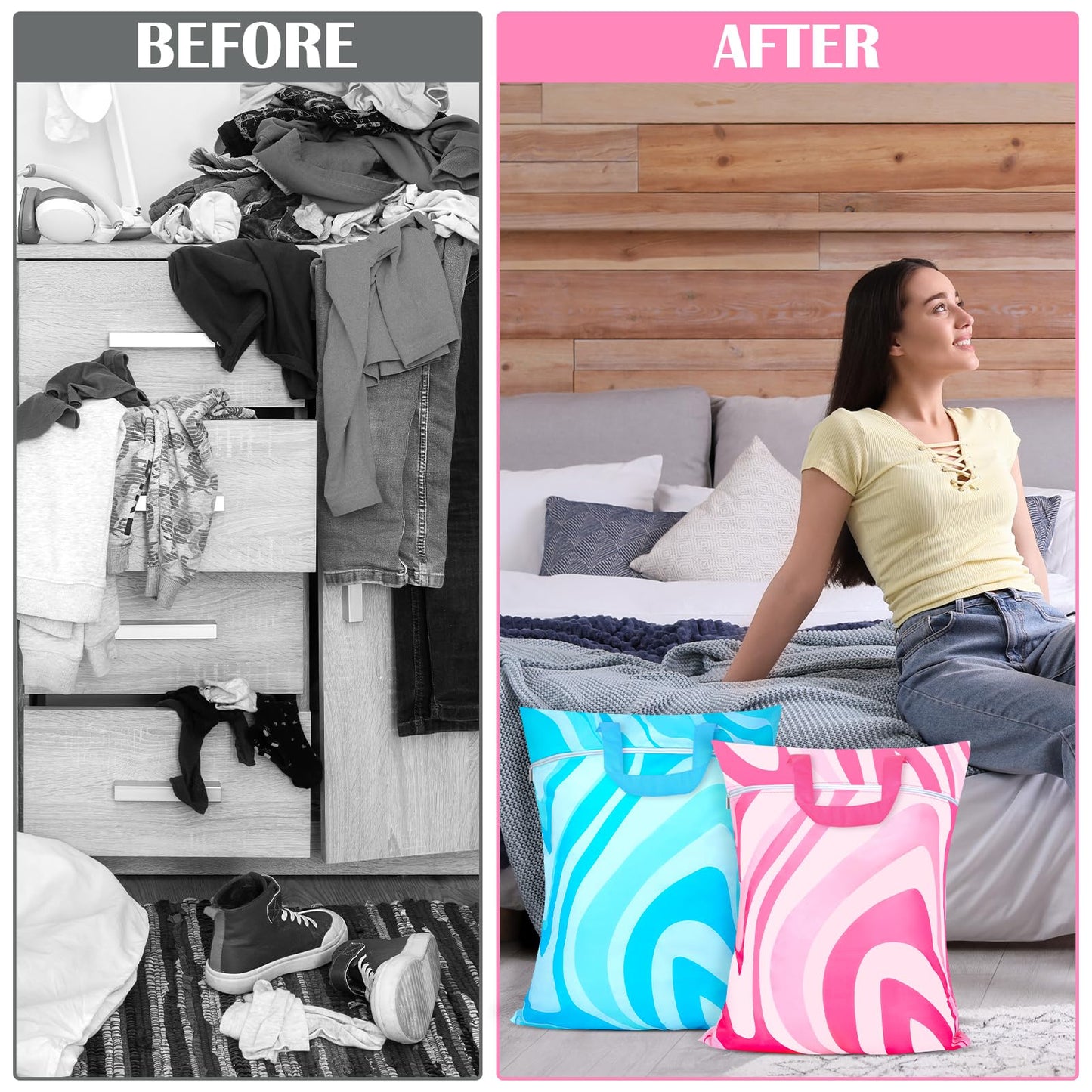 2 Pcs Large Travel Laundry Bag Waterproof with handle Washable Dirty Clothes Bag for Traveling Wet Dry Bag Bathing Suit Workout Bag for Gym Clothes Laundry Wet Clothes Swimming Pool College Dorm