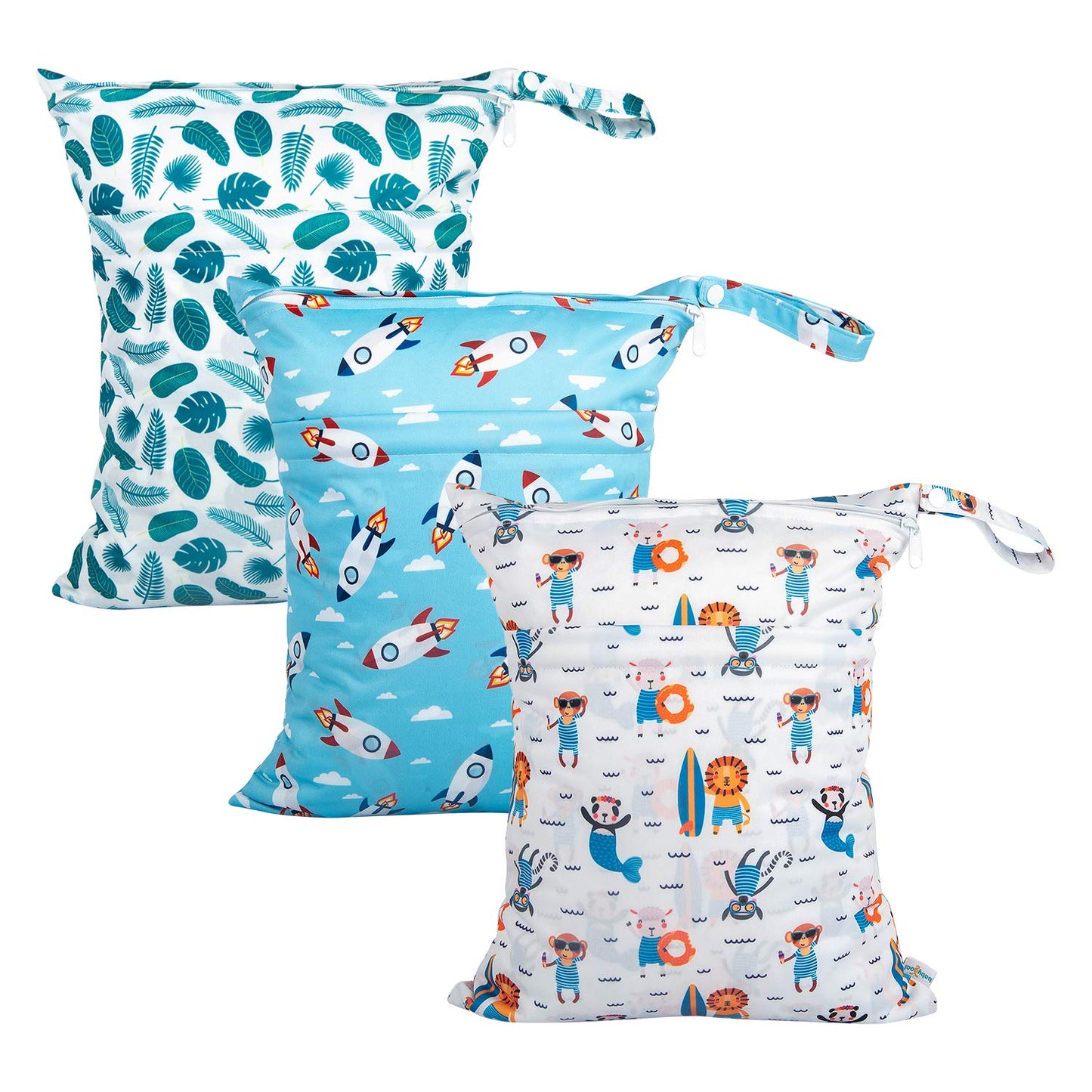 babygoal Wet Dry Bags 3 Pack, Waterproof Reusable Travel Bags for Swimsuits, Baby Cloth Diapers, Beach, Pool, Gym Bag & Wet Clothes with 2 Pockets L-BWG