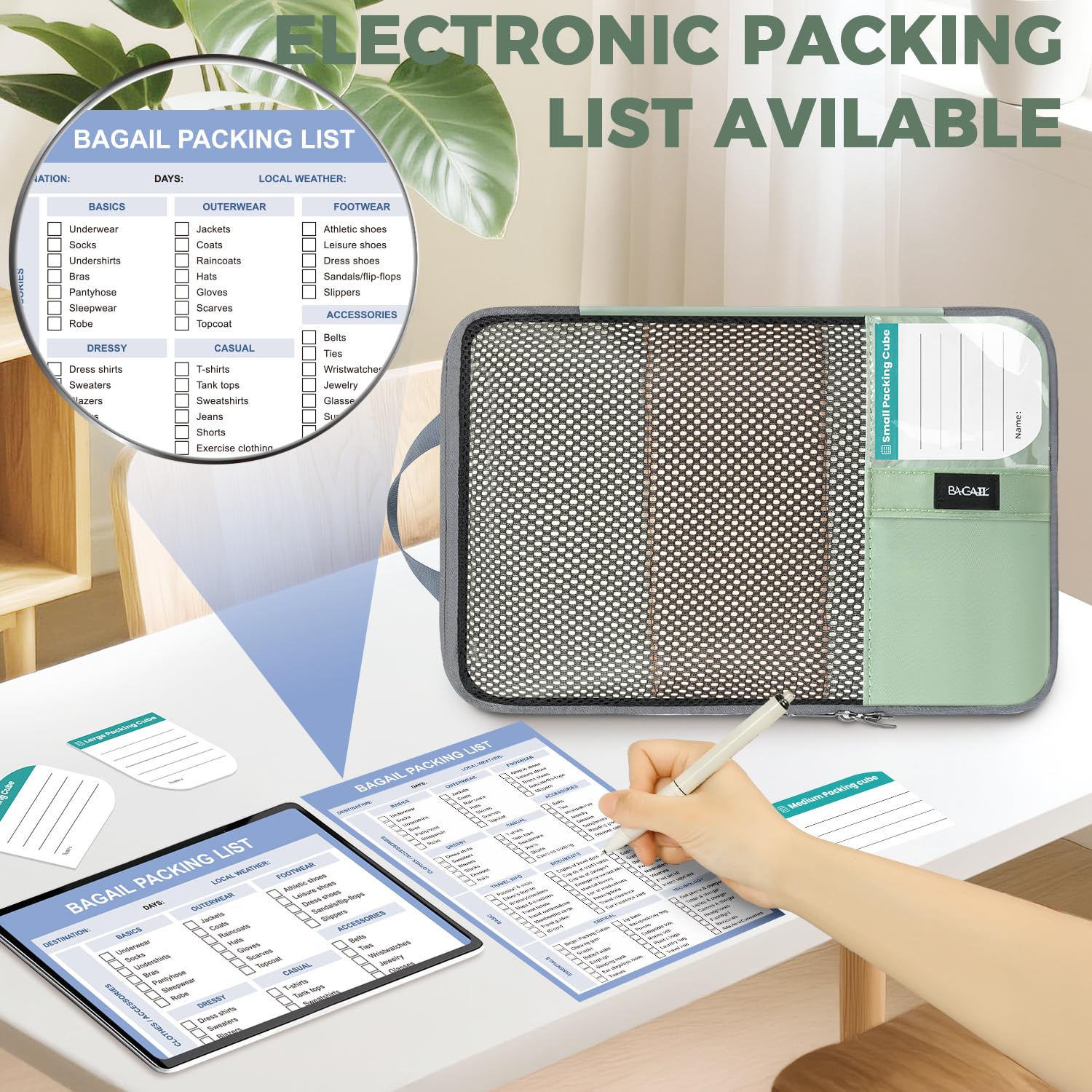 BAGAIL 4 Set/6 Set/8 Set Compression Packing Cubes Travel Accessories Expandable Packing Organizers (Half Mesh, 6-Black)