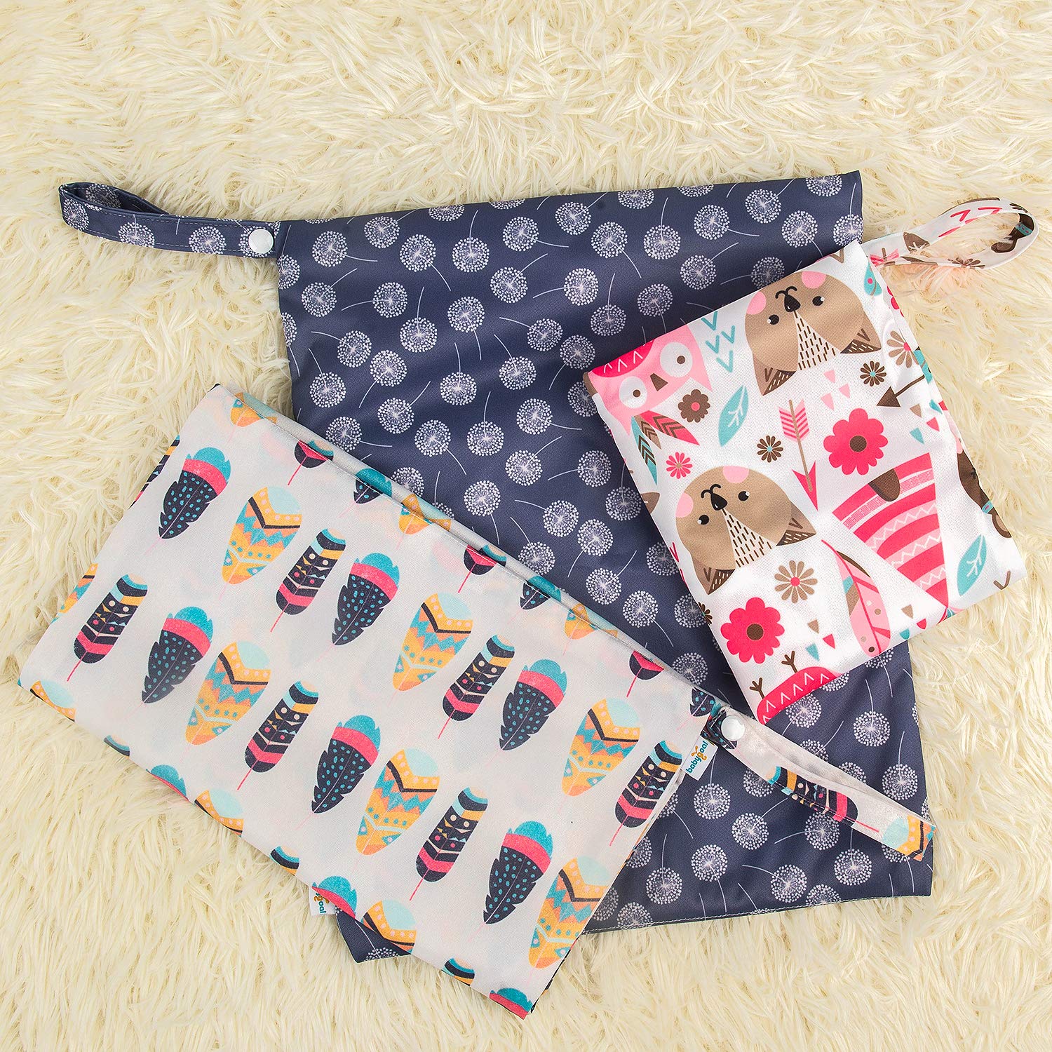 babygoal Wet Dry Bags 3 Pack, Waterproof Reusable Travel Bags for Swimsuits, Baby Cloth Diapers, Beach, Pool, Gym Bag & Wet Clothes with 2 Pockets L-BWG
