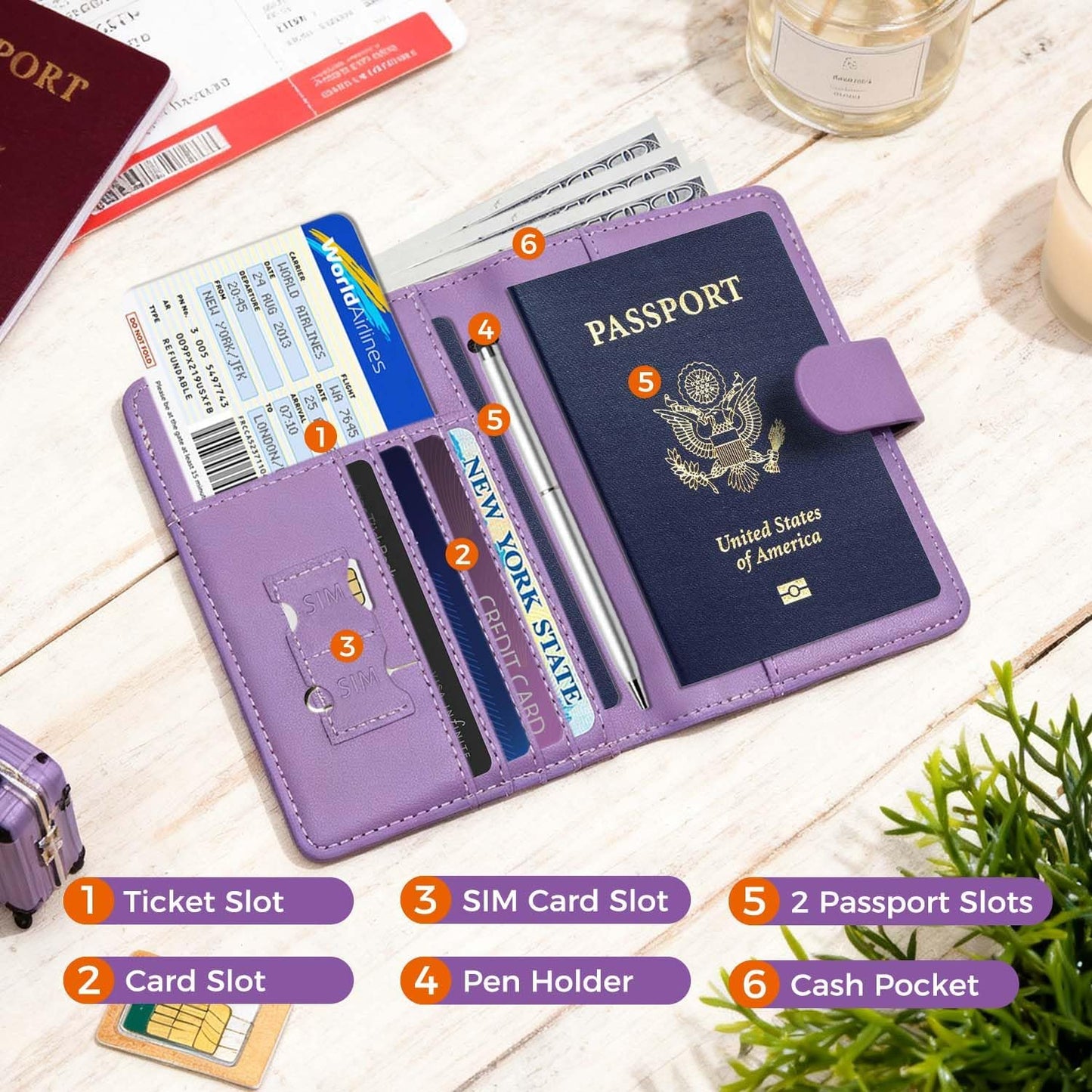 Melsbrinna Premium Leather Passport Holder Covers Case, Waterproof Rfid Blocking Travel Wallet Passport Holder with Pen Holder, Cute Passport Book for Women/Men