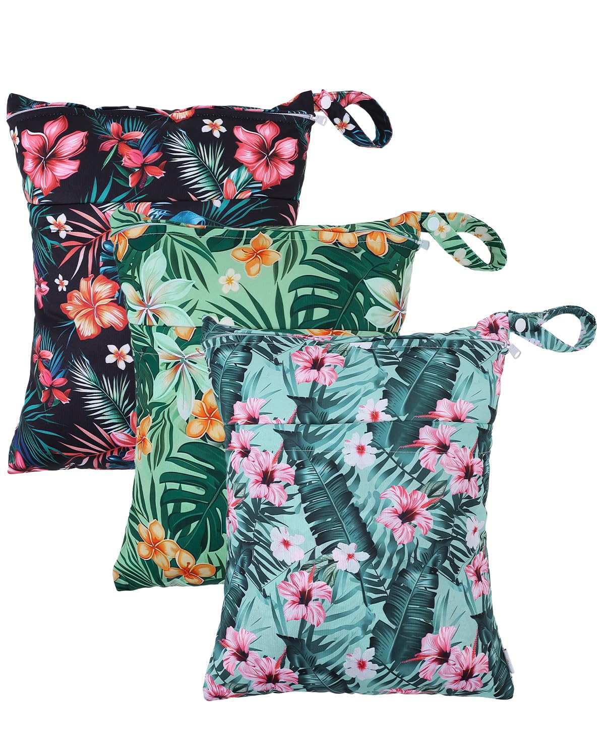 babygoal Wet Dry Bags 3 Pack, Waterproof Reusable Travel Bags for Swimsuits, Baby Cloth Diapers, Beach, Pool, Gym Bag & Wet Clothes with 2 Pockets L-BWG