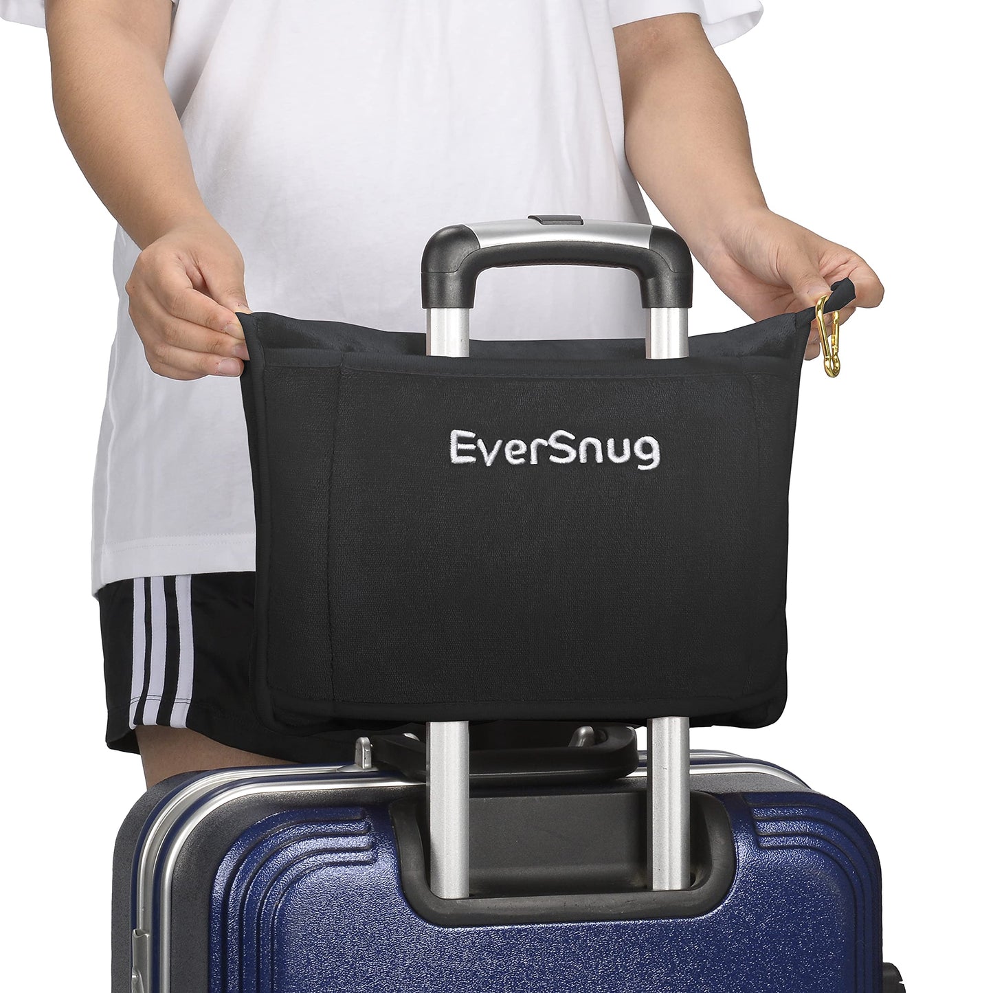 EverSnug Travel Blanket and Pillow - Ultra-Soft, Compact & Lightweight, 65x40 Inches, with Carry Case, Luggage Sleeve & Backpack Clip for Airplane Comfort (Black)