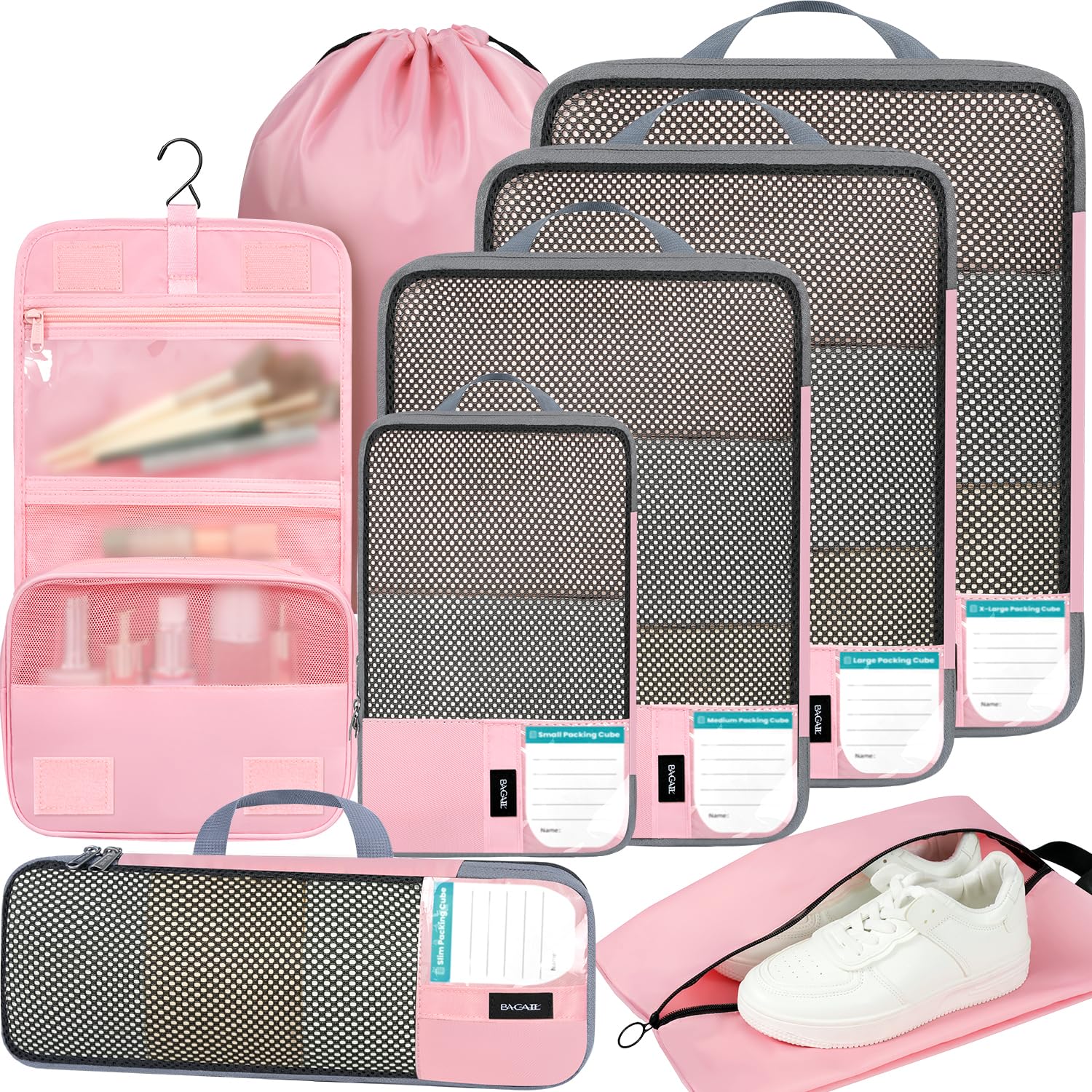 BAGAIL 4 Set/6 Set/8 Set Compression Packing Cubes Travel Accessories Expandable Packing Organizers (Half Mesh, 6-Black)