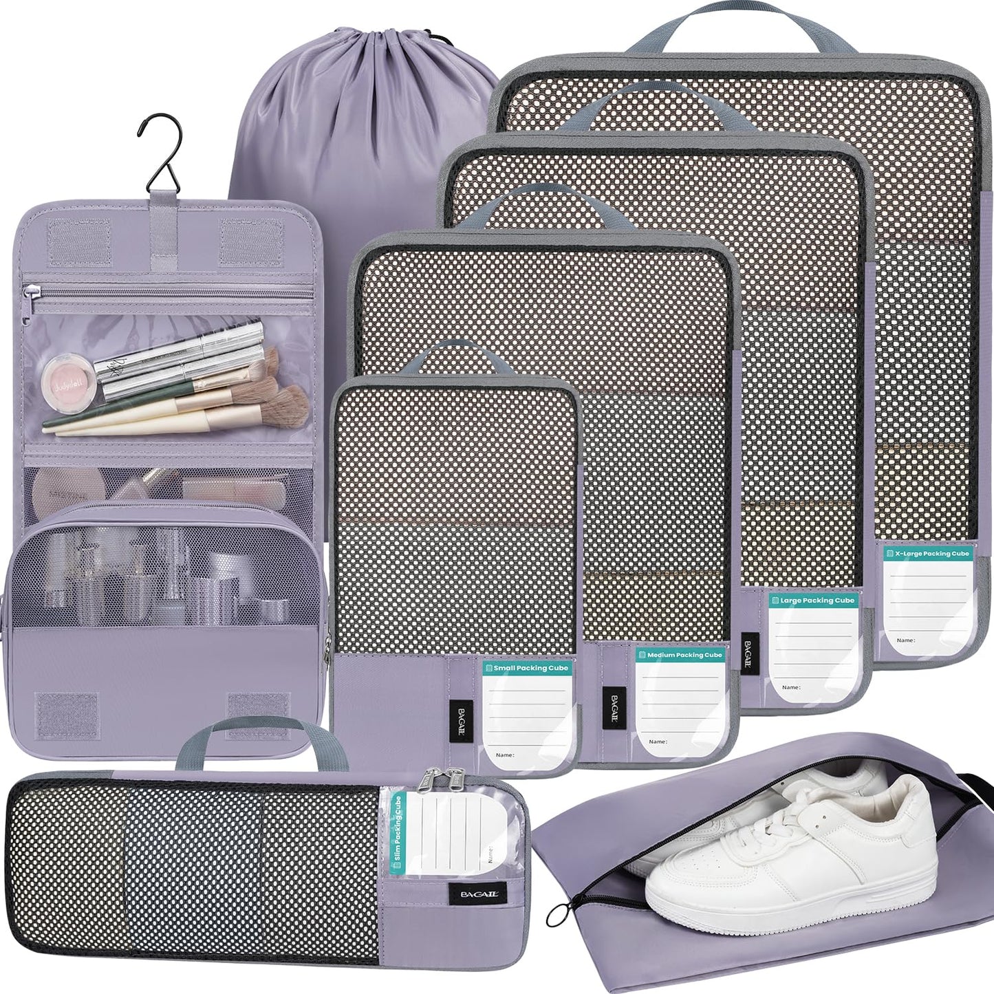 BAGAIL 4 Set/6 Set/8 Set Compression Packing Cubes Travel Accessories Expandable Packing Organizers (Half Mesh, 6-Black)