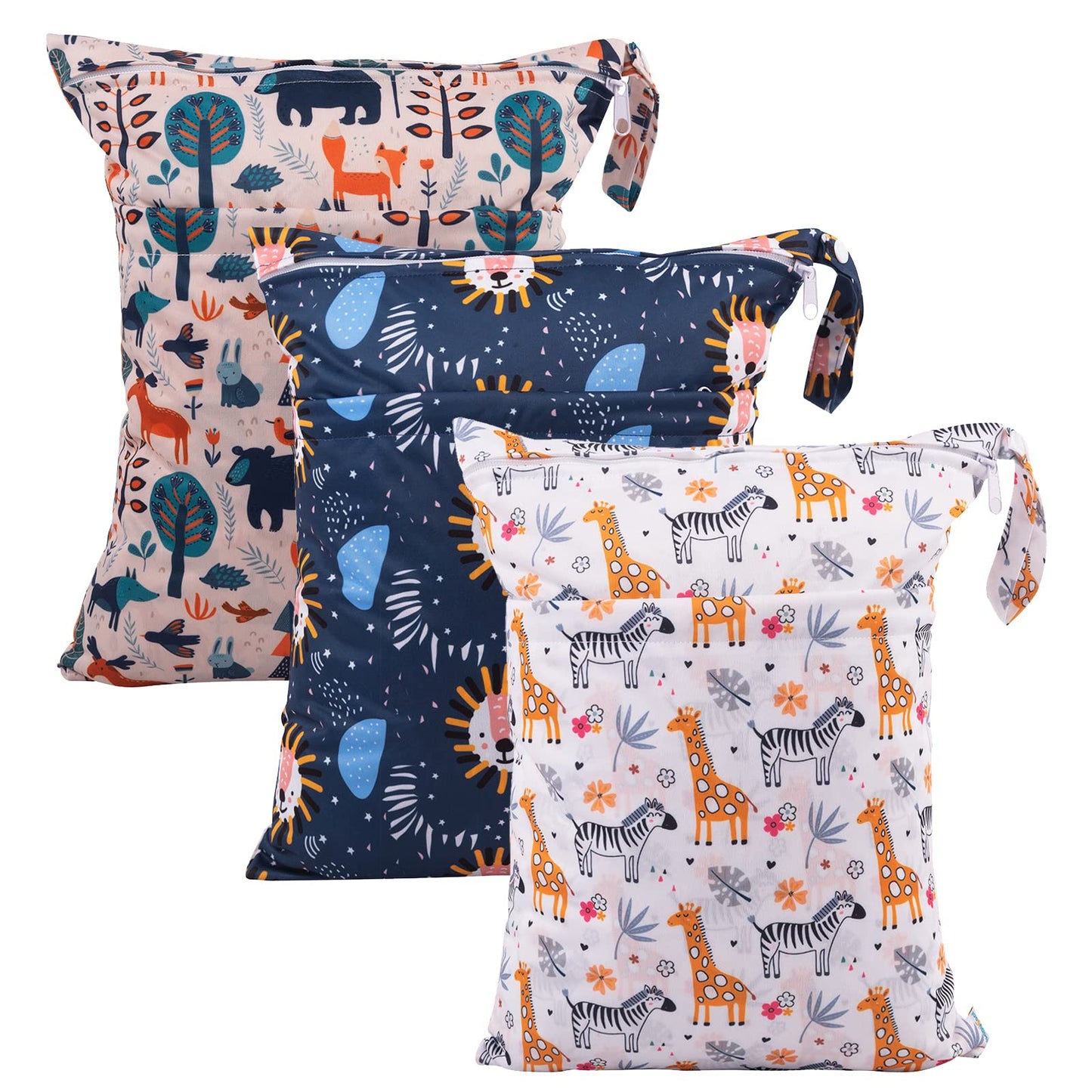 babygoal Wet Dry Bags 3 Pack, Waterproof Reusable Travel Bags for Swimsuits, Baby Cloth Diapers, Beach, Pool, Gym Bag & Wet Clothes with 2 Pockets L-BWG