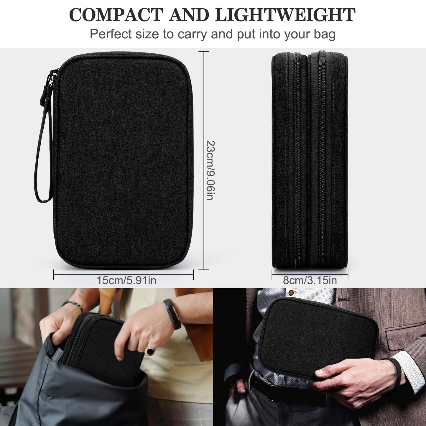 FYY Travel Cable Organizer Pouch Electronic Accessories Carry Case Portable Waterproof Double Layers All-in-One Storage Bag for Cord, Charger, Phone, Earphone Black