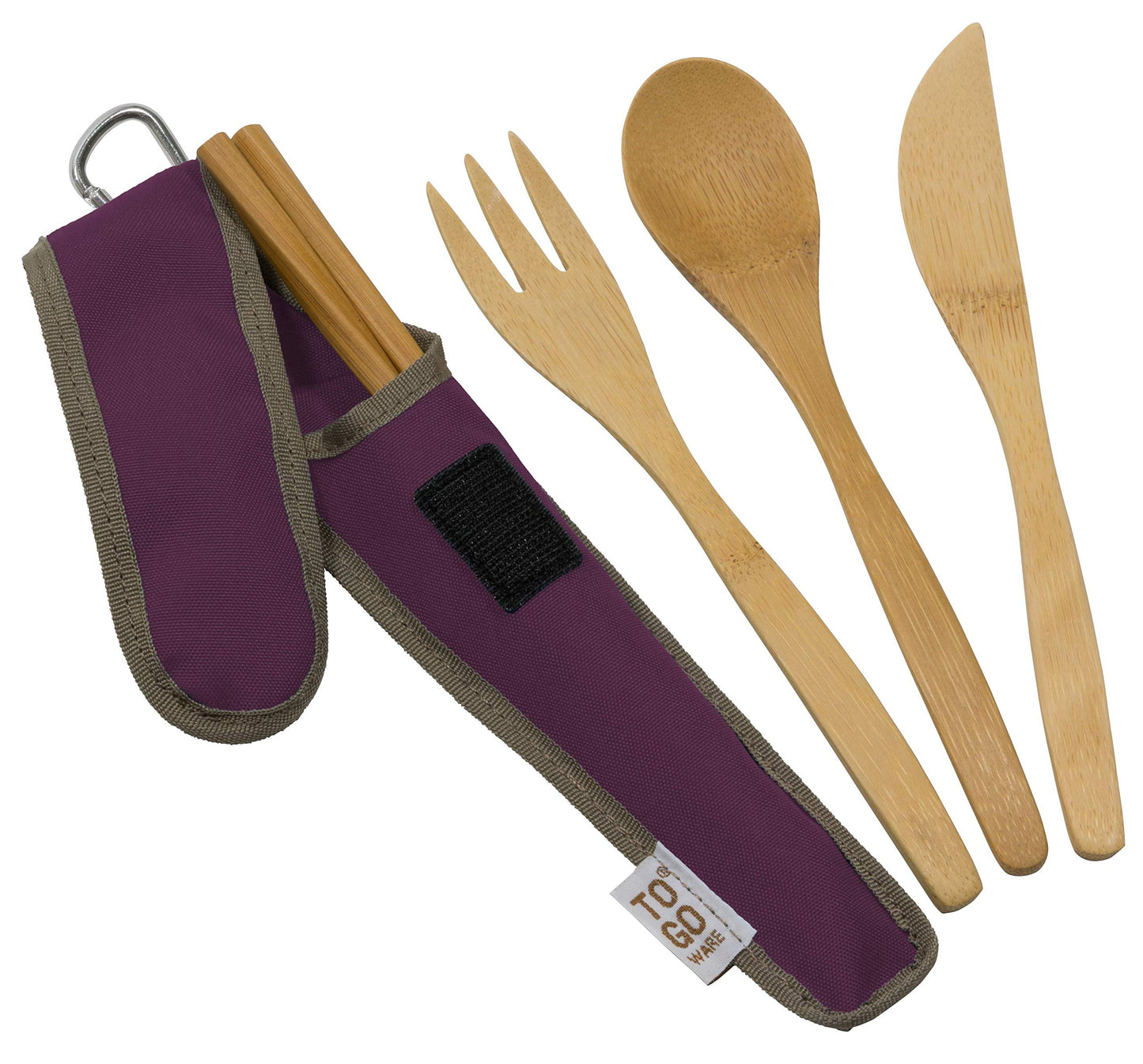 To Go Ware To Go Ware Reusable Bamboo Travel Utensils with Carrying Case & Carabiner Clip | Bamboo Utensils | Eco Friendly