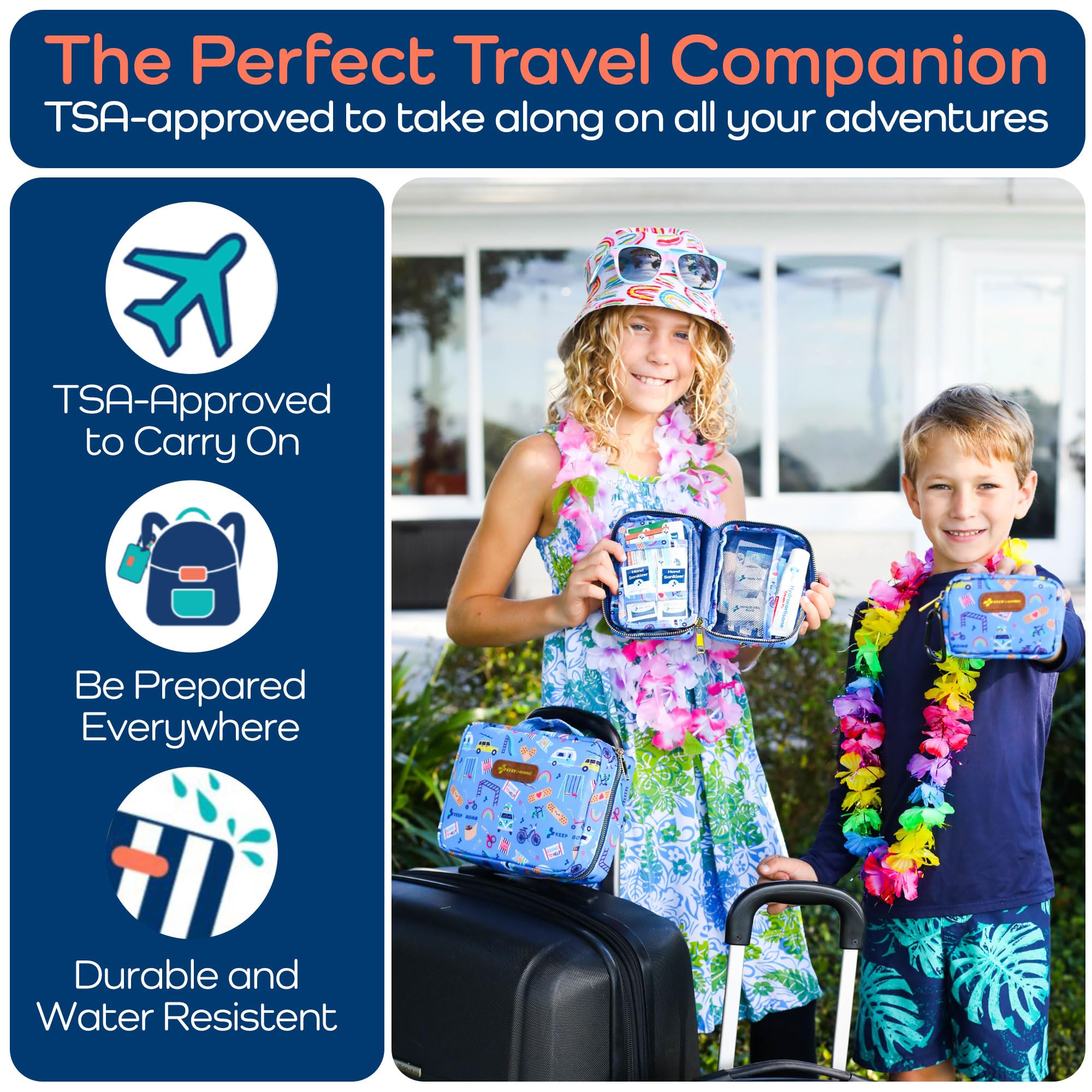 KeepGoing Travel First Aid Kit for Kids – 130 Pc. for Car, Home, Purse, Diaper Bag & Backpack with Latex-Free Bandages - Mini First Aid Kit Travel Size TSA-Approved