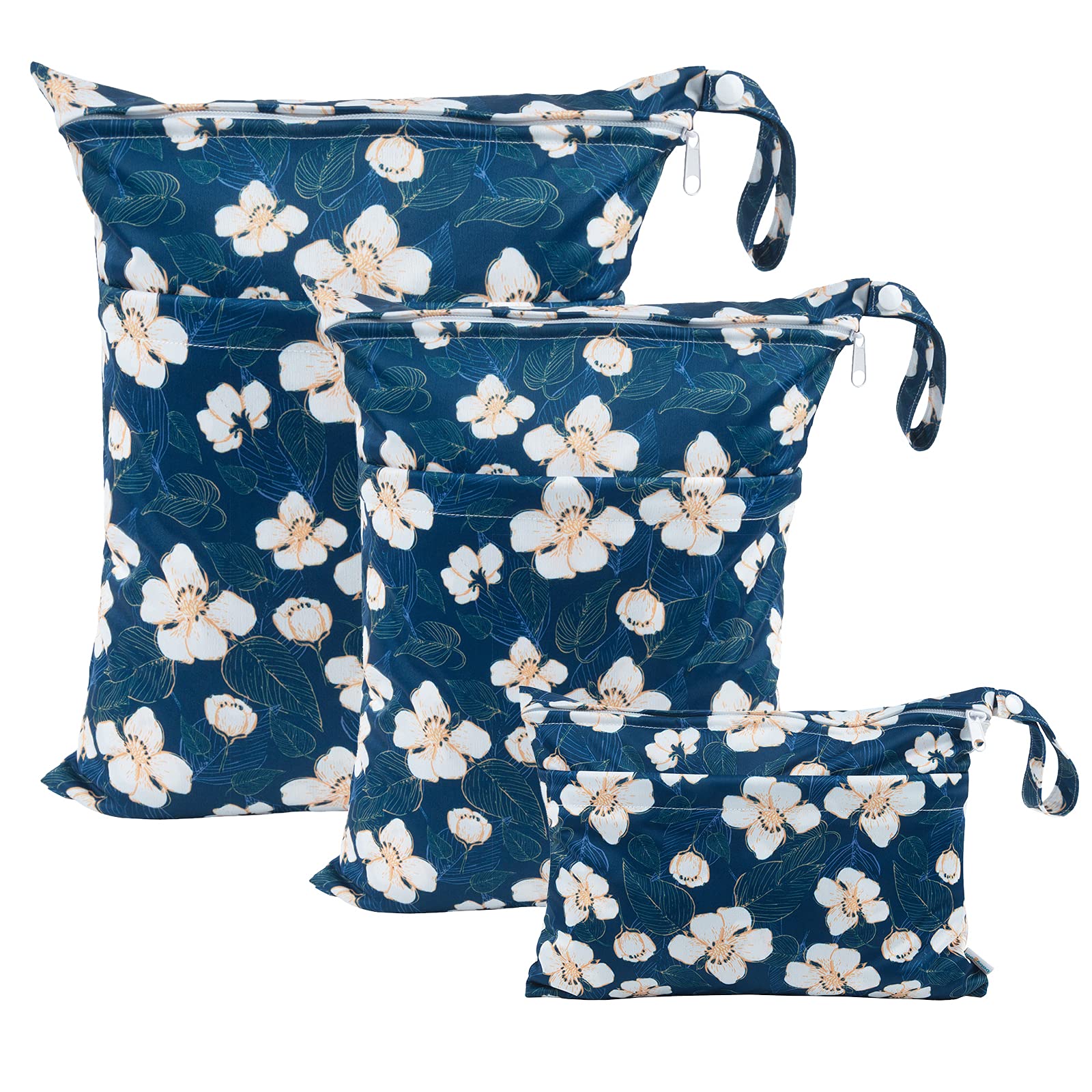 babygoal Wet Dry Bags 3 Pack, Waterproof Reusable Travel Bags for Swimsuits, Baby Cloth Diapers, Beach, Pool, Gym Bag & Wet Clothes with 2 Pockets L-BWG
