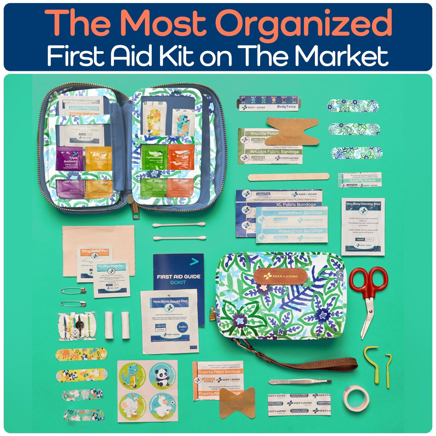 KeepGoing Travel First Aid Kit for Kids – 130 Pc. for Car, Home, Purse, Diaper Bag & Backpack with Latex-Free Bandages - Mini First Aid Kit Travel Size TSA-Approved