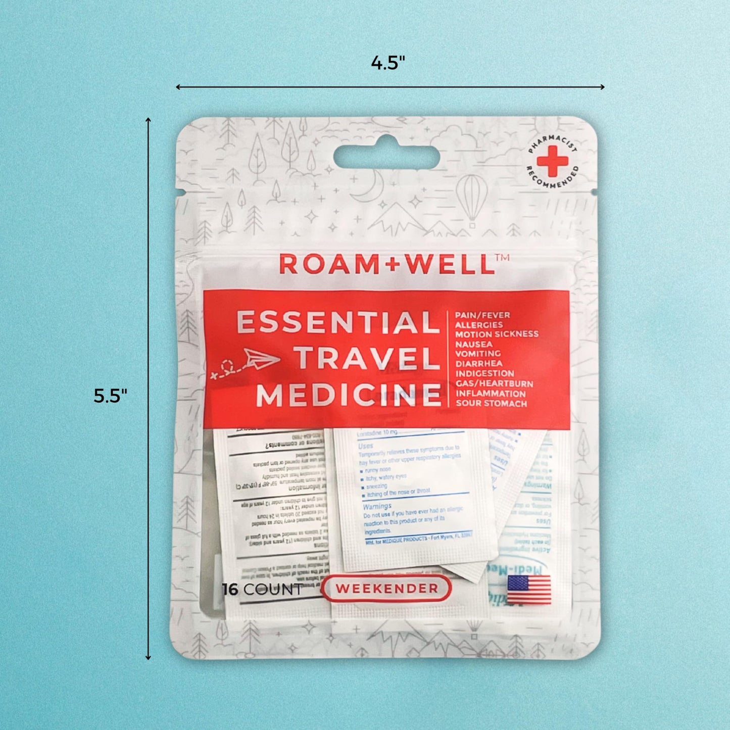Essential Travel Medicine Kit, OTC Travel Medication, TSA Approved (Business | 18 Tablets)