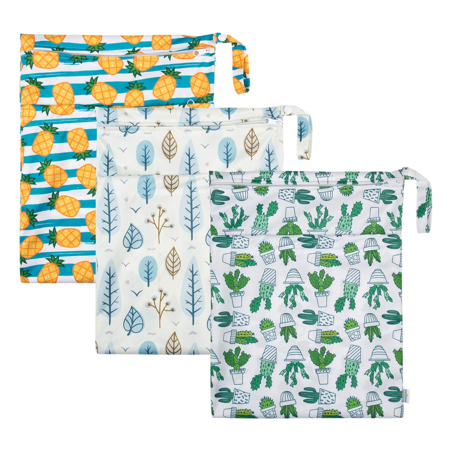 babygoal Wet Dry Bags 3 Pack, Waterproof Reusable Travel Bags for Swimsuits, Baby Cloth Diapers, Beach, Pool, Gym Bag & Wet Clothes with 2 Pockets L-BWG