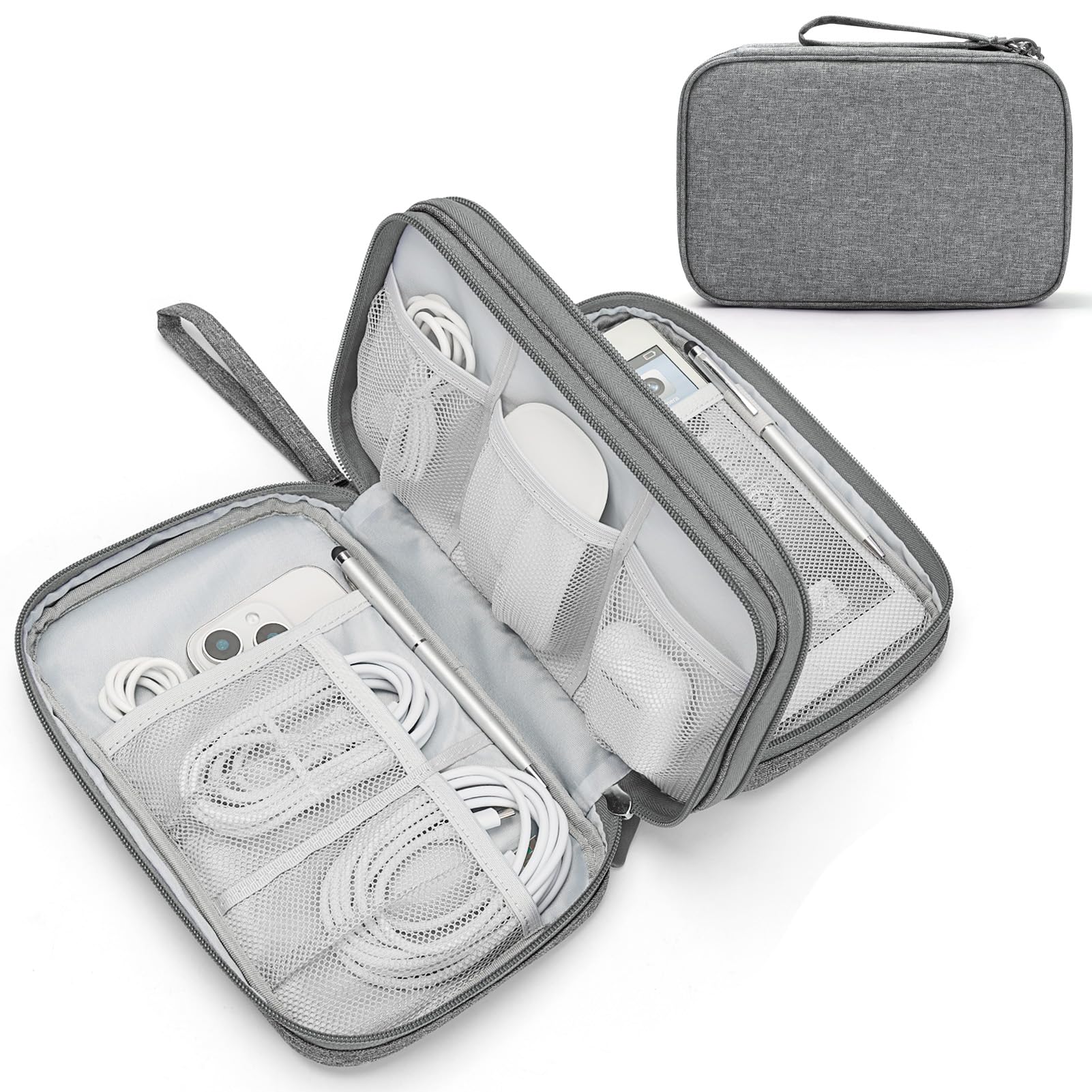 FYY Travel Cable Organizer Pouch Electronic Accessories Carry Case Portable Waterproof Double Layers All-in-One Storage Bag for Cord, Charger, Phone, Earphone Black