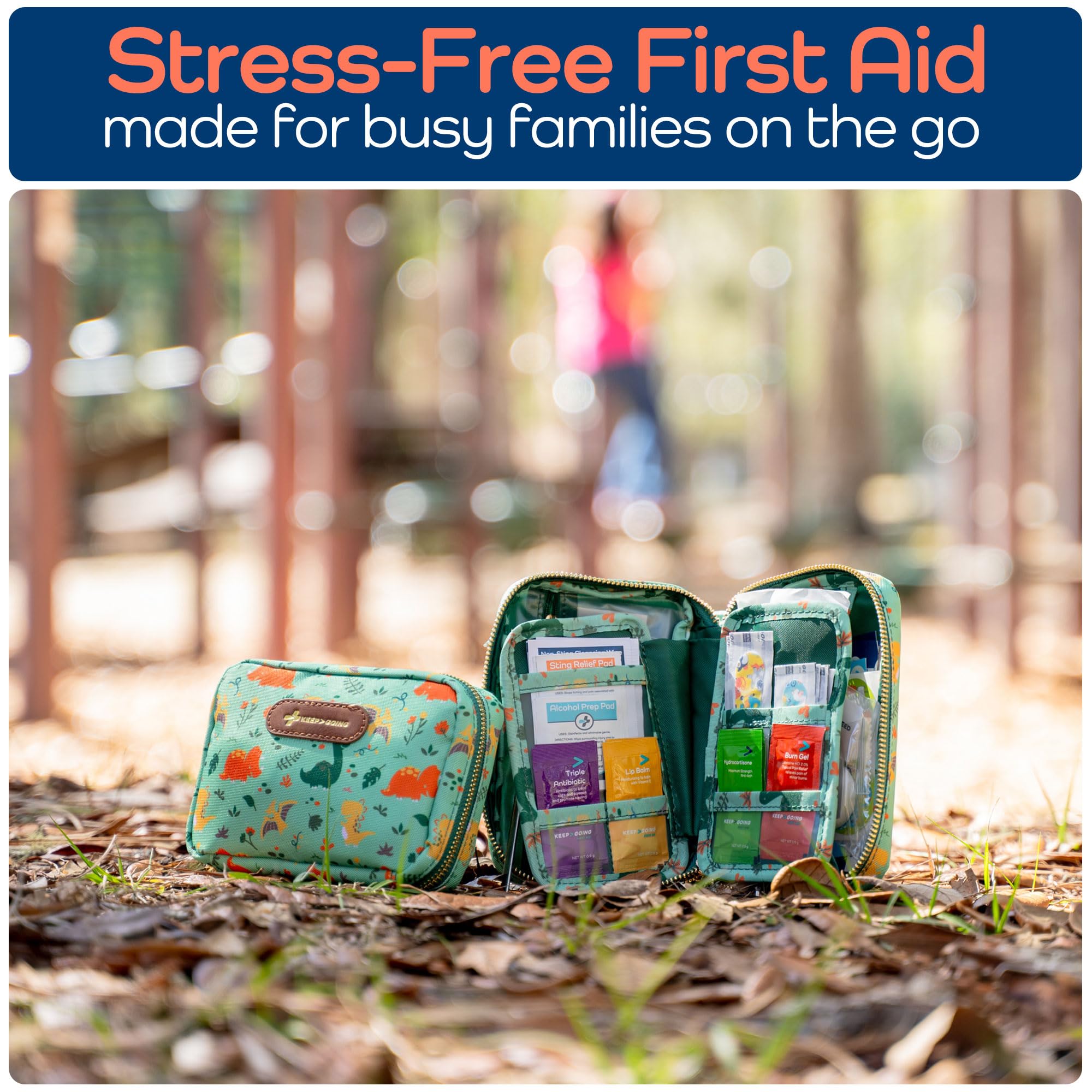 KeepGoing Travel First Aid Kit for Kids – 130 Pc. for Car, Home, Purse, Diaper Bag & Backpack with Latex-Free Bandages - Mini First Aid Kit Travel Size TSA-Approved