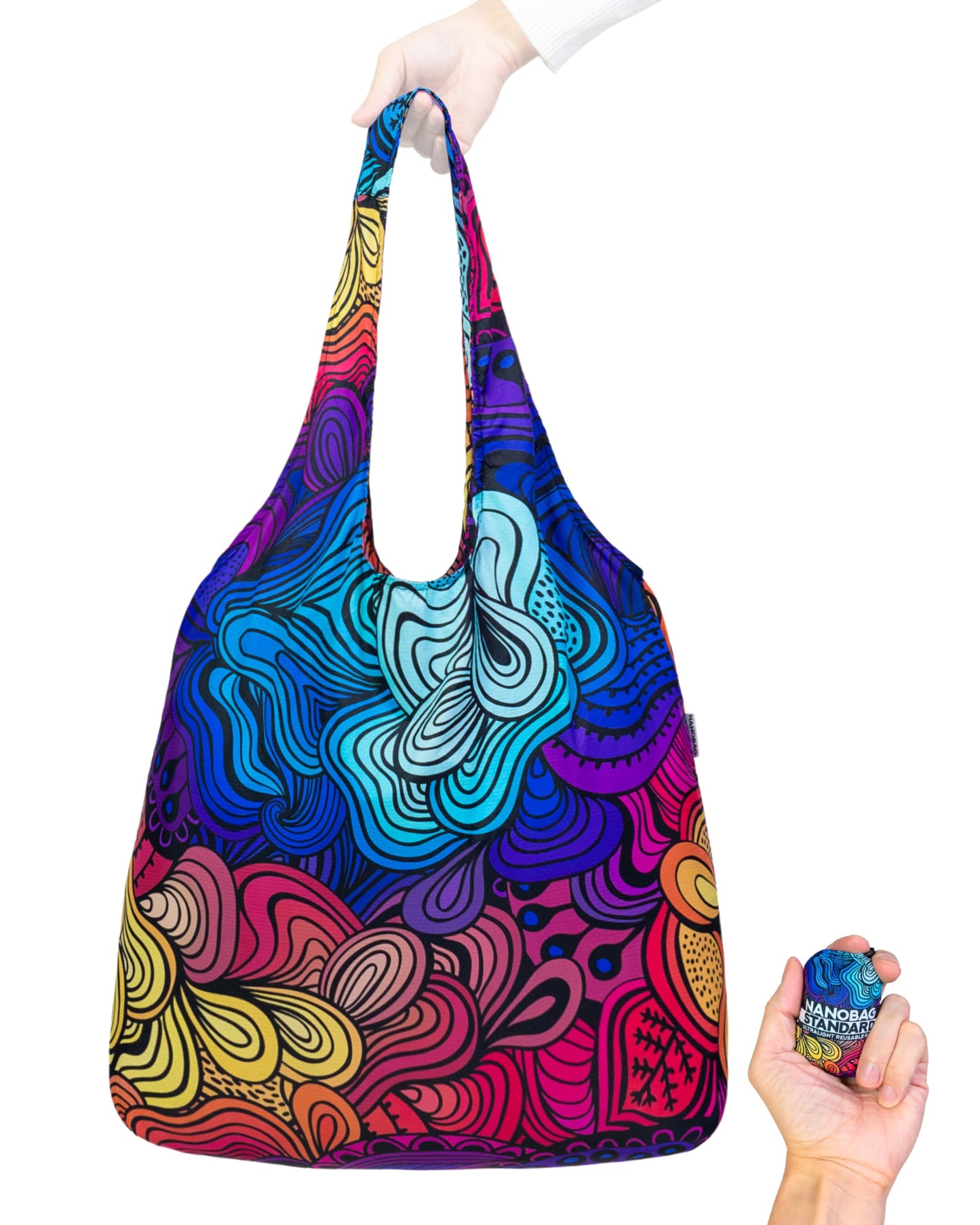 Nanobag Ultra-Lightweight Foldable Tote for Women & Men, Reusable Grocery & Travel Bag, Packable Collapsible Compact Market Essential (Standard Black)