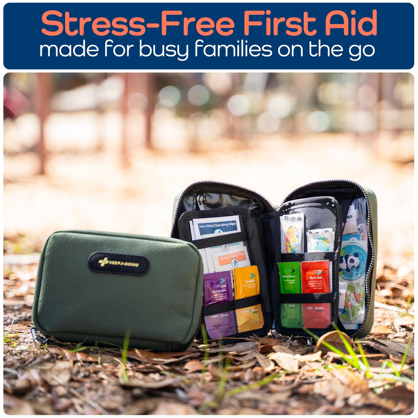 KeepGoing Travel First Aid Kit for Kids – 130 Pc. for Car, Home, Purse, Diaper Bag & Backpack with Latex-Free Bandages - Mini First Aid Kit Travel Size TSA-Approved