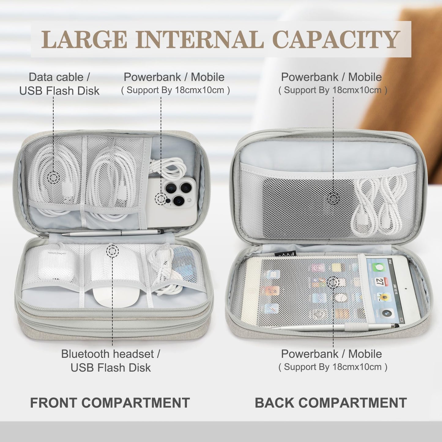 FYY Travel Cable Organizer Pouch Electronic Accessories Carry Case Portable Waterproof Double Layers All-in-One Storage Bag for Cord, Charger, Phone, Earphone Black