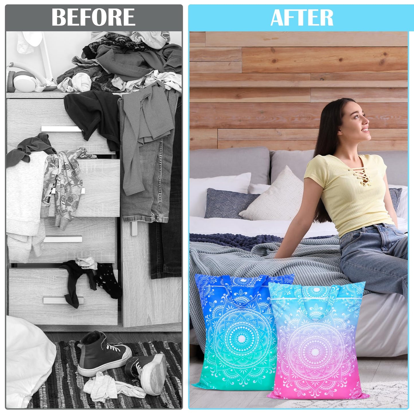 2 Pcs Large Travel Laundry Bag Waterproof with handle Washable Dirty Clothes Bag for Traveling Wet Dry Bag Bathing Suit Workout Bag for Gym Clothes Laundry Wet Clothes Swimming Pool College Dorm