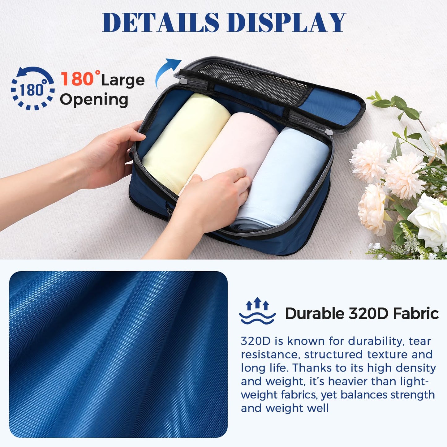 BAGAIL 4 Set/6 Set/8 Set Compression Packing Cubes Travel Accessories Expandable Packing Organizers (Half Mesh, 6-Black)