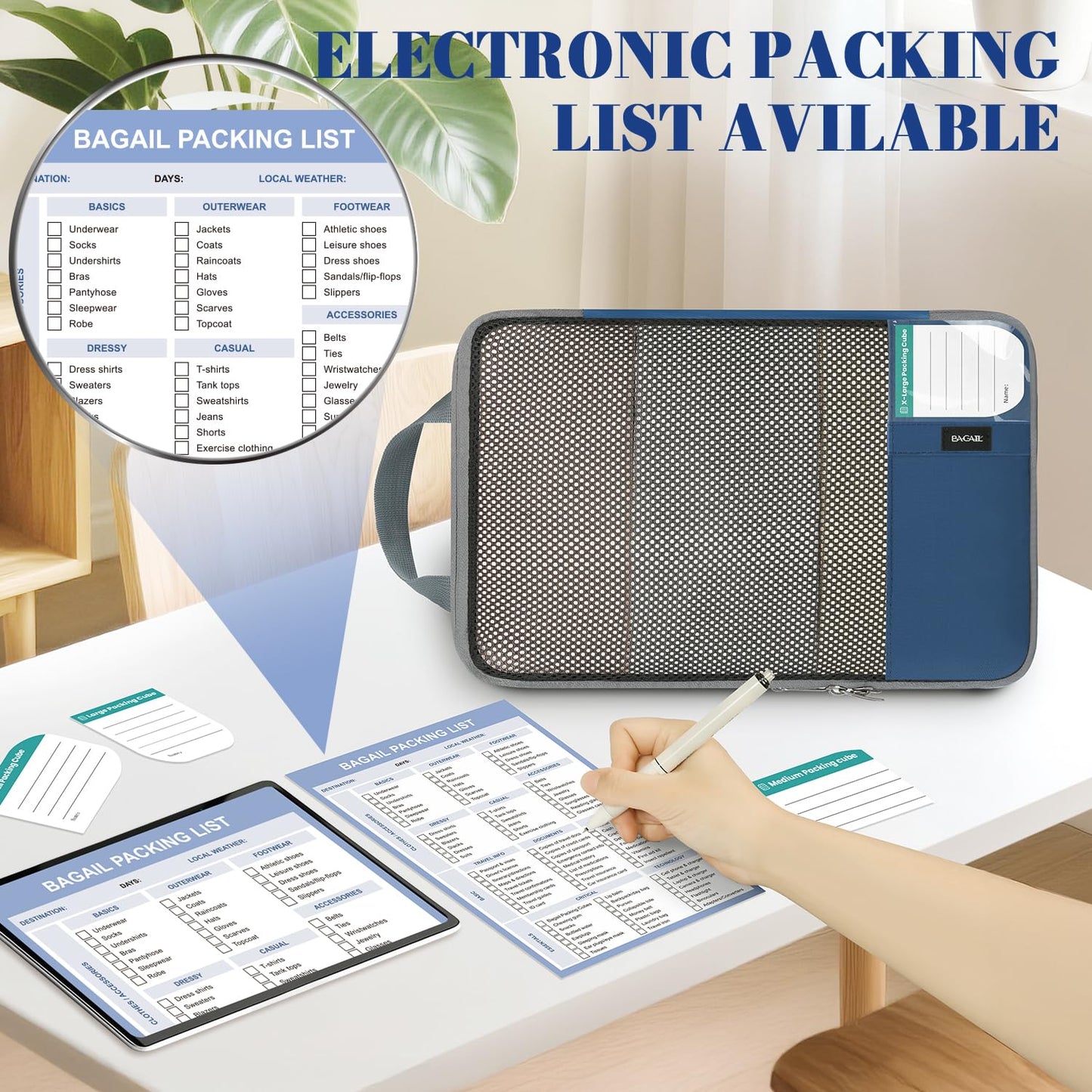 BAGAIL 4 Set/6 Set/8 Set Compression Packing Cubes Travel Accessories Expandable Packing Organizers (Half Mesh, 6-Black)