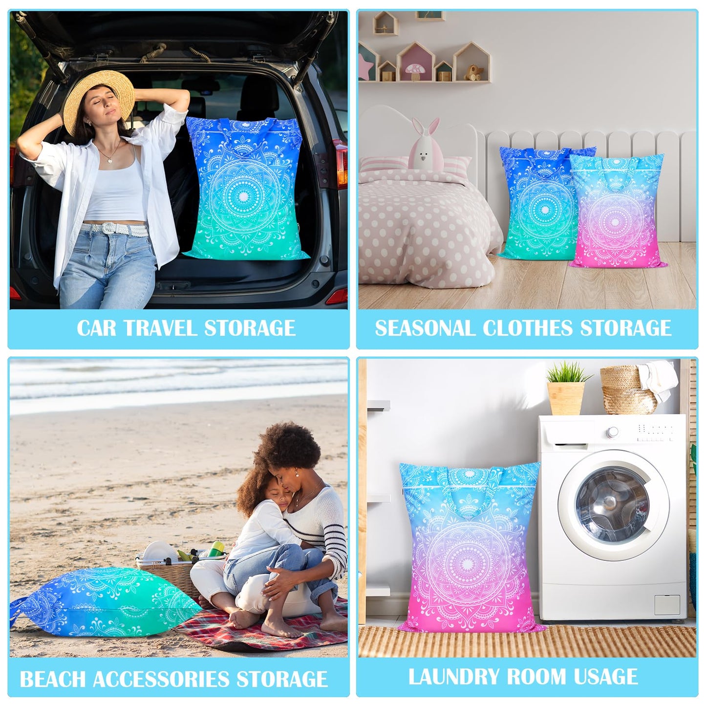 2 Pcs Large Travel Laundry Bag Waterproof with handle Washable Dirty Clothes Bag for Traveling Wet Dry Bag Bathing Suit Workout Bag for Gym Clothes Laundry Wet Clothes Swimming Pool College Dorm