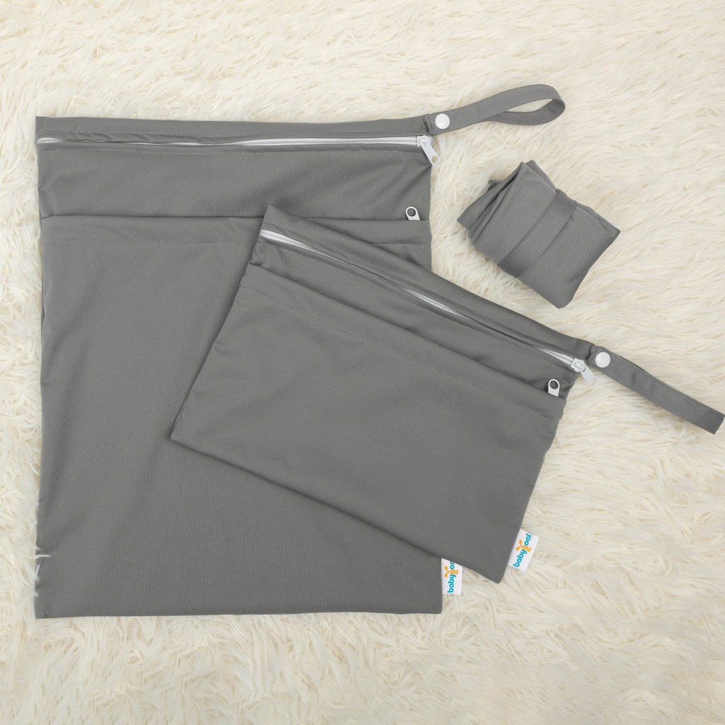 babygoal Wet Dry Bags 3 Pack, Waterproof Reusable Travel Bags for Swimsuits, Baby Cloth Diapers, Beach, Pool, Gym Bag & Wet Clothes with 2 Pockets L-BWG