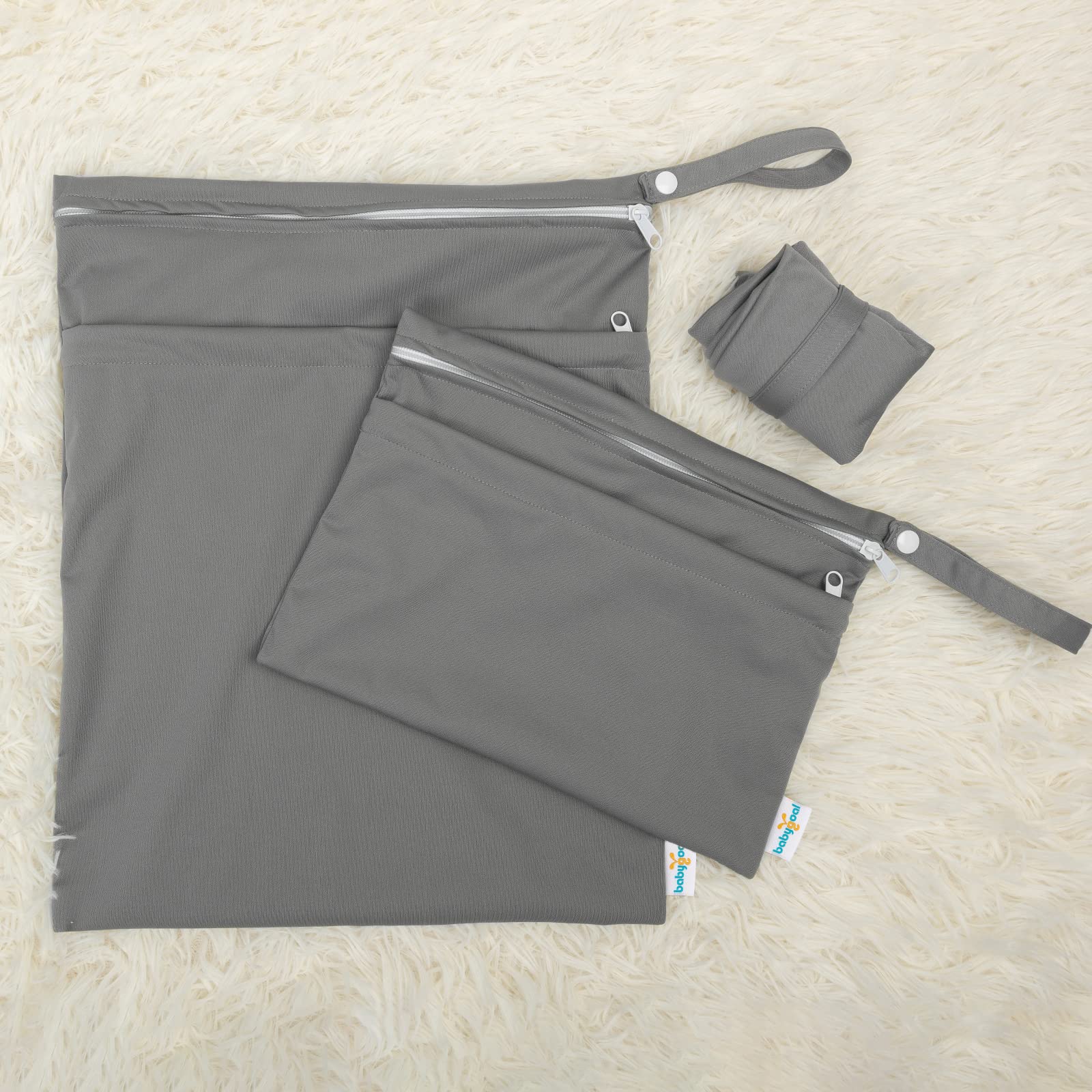 babygoal Wet Dry Bags 3 Pack, Waterproof Reusable Travel Bags for Swimsuits, Baby Cloth Diapers, Beach, Pool, Gym Bag & Wet Clothes with 2 Pockets L-BWG