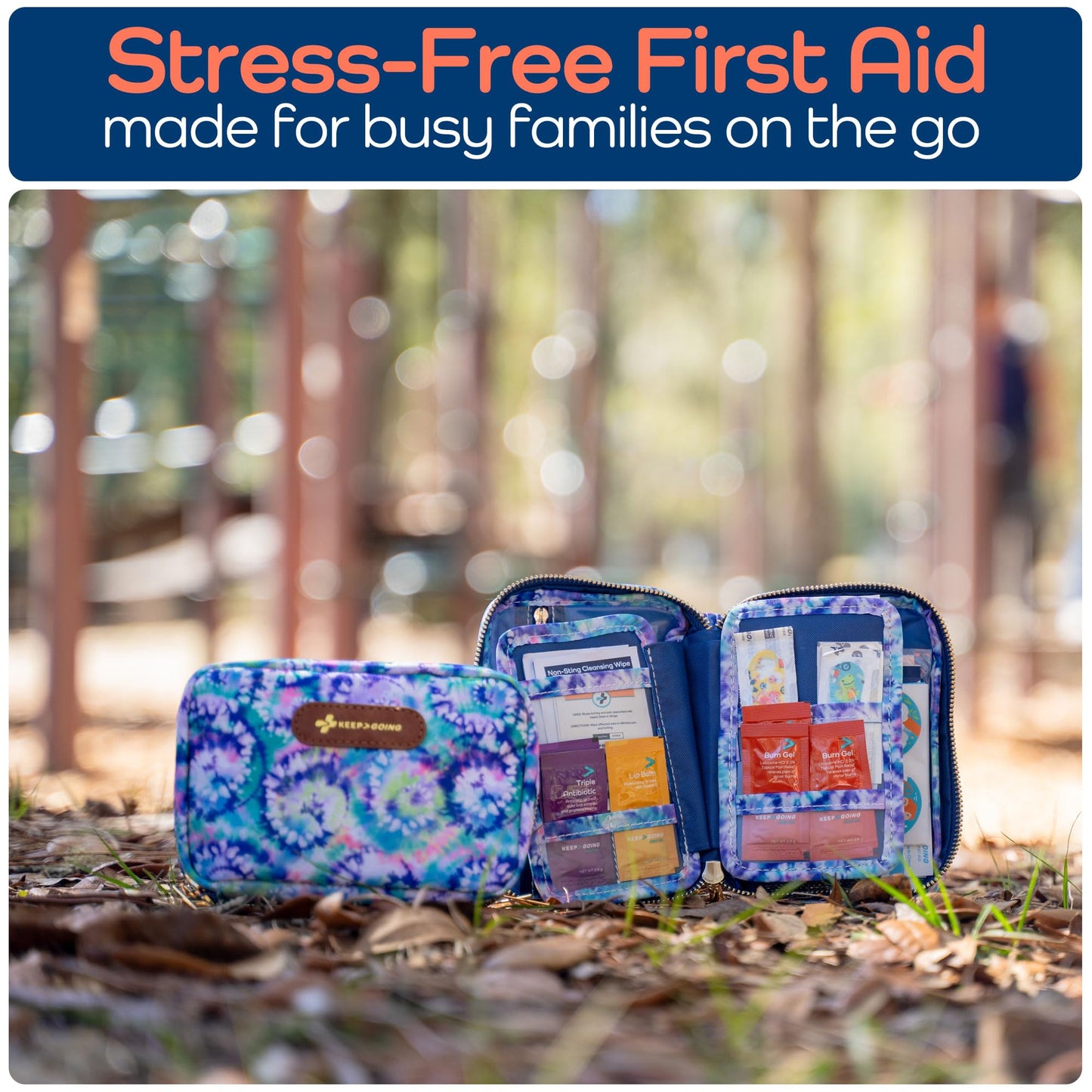 KeepGoing Travel First Aid Kit for Kids – 130 Pc. for Car, Home, Purse, Diaper Bag & Backpack with Latex-Free Bandages - Mini First Aid Kit Travel Size TSA-Approved