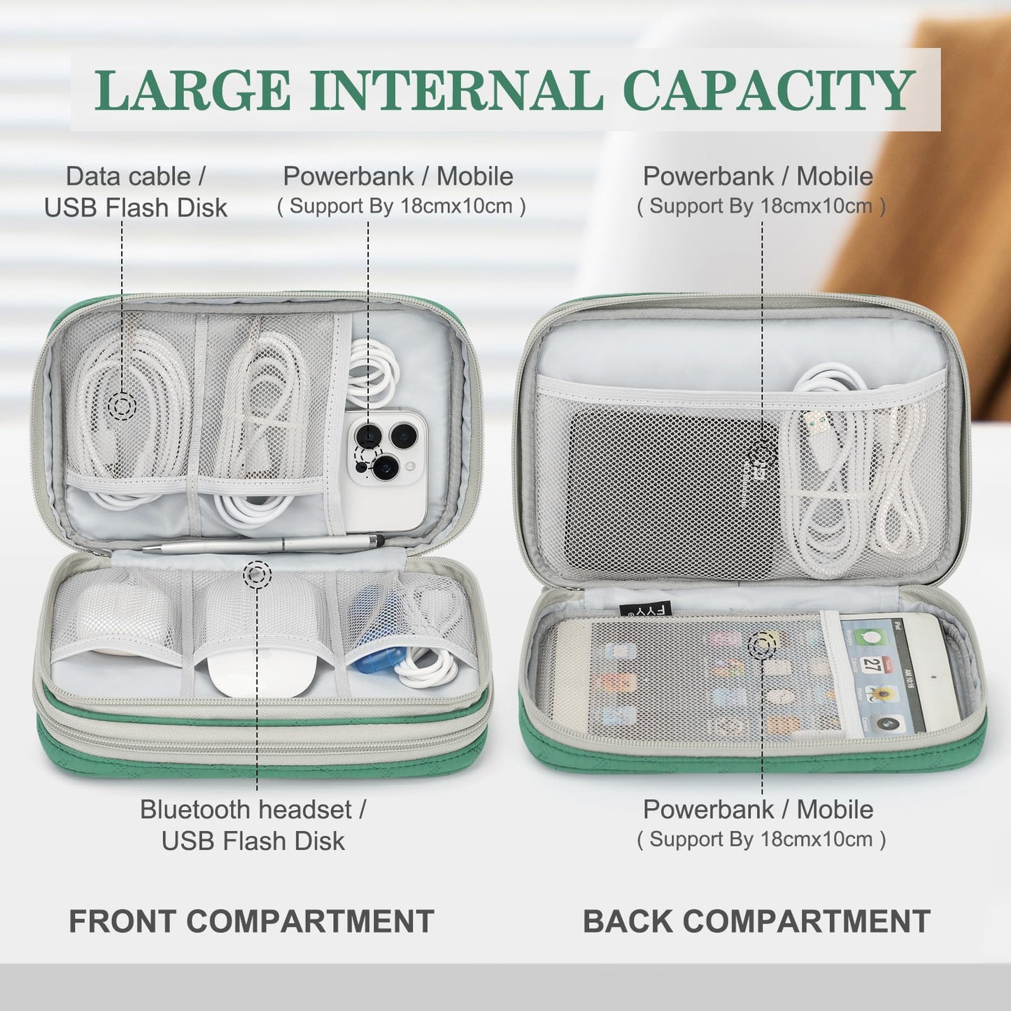 FYY Travel Cable Organizer Pouch Electronic Accessories Carry Case Portable Waterproof Double Layers All-in-One Storage Bag for Cord, Charger, Phone, Earphone Black