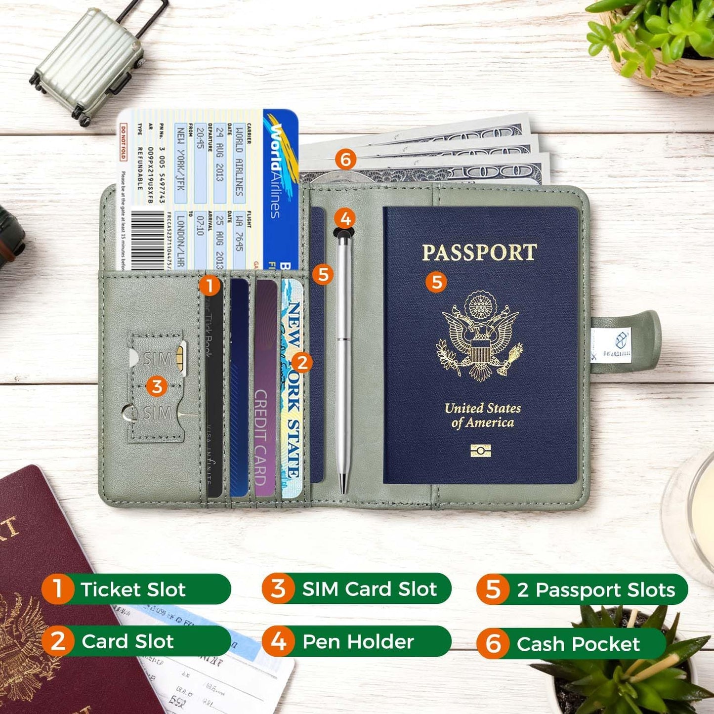 Melsbrinna Premium Leather Passport Holder Covers Case, Waterproof Rfid Blocking Travel Wallet Passport Holder with Pen Holder, Cute Passport Book for Women/Men