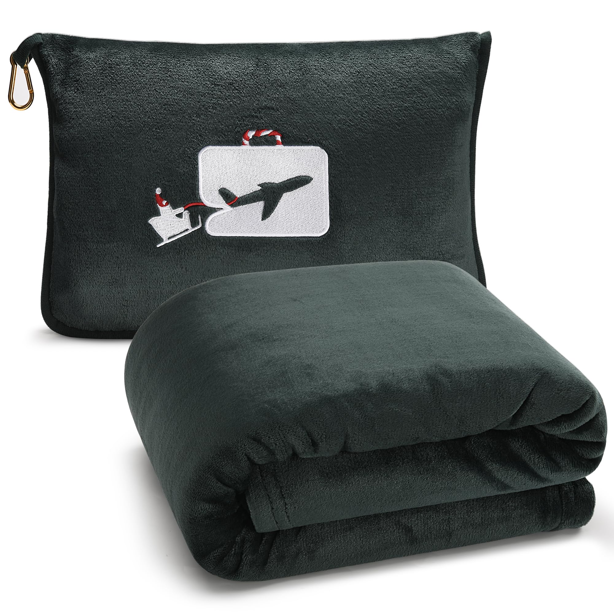 EverSnug Travel Blanket and Pillow - Ultra-Soft, Compact & Lightweight, 65x40 Inches, with Carry Case, Luggage Sleeve & Backpack Clip for Airplane Comfort (Black)