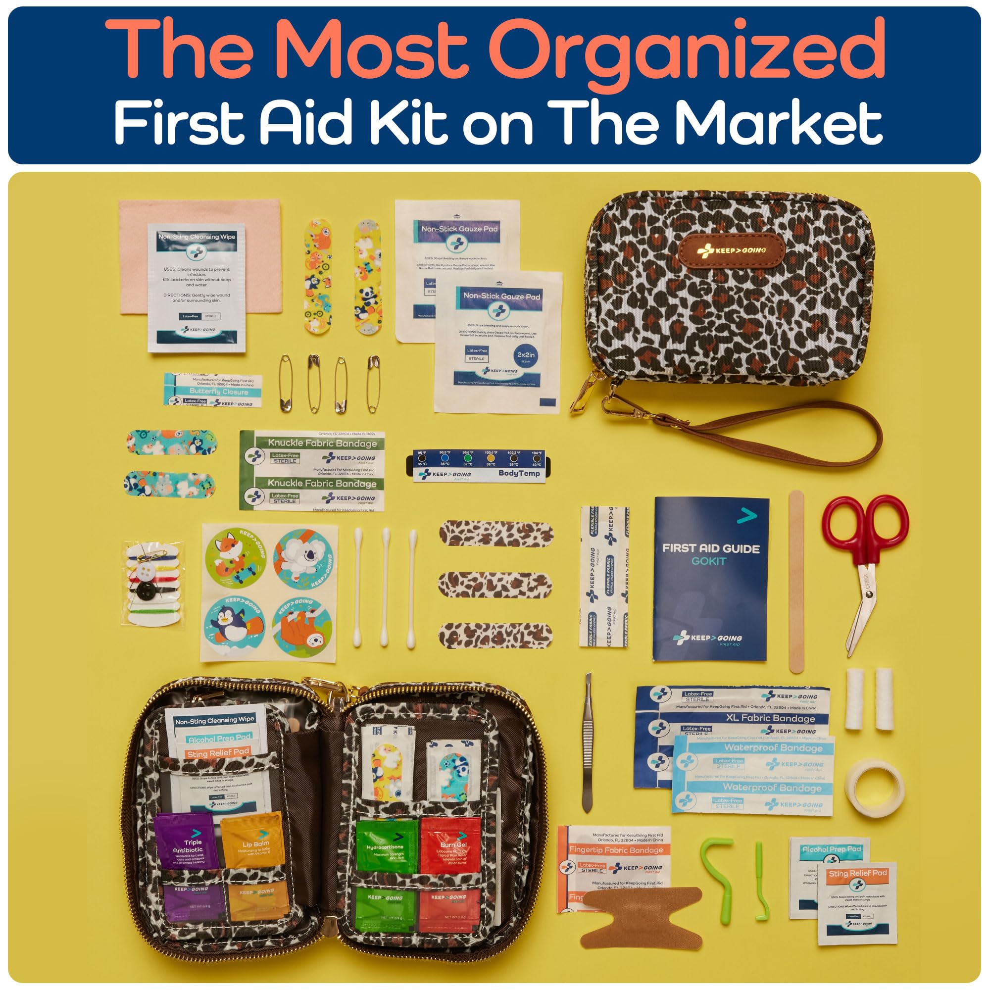KeepGoing Travel First Aid Kit for Kids – 130 Pc. for Car, Home, Purse, Diaper Bag & Backpack with Latex-Free Bandages - Mini First Aid Kit Travel Size TSA-Approved