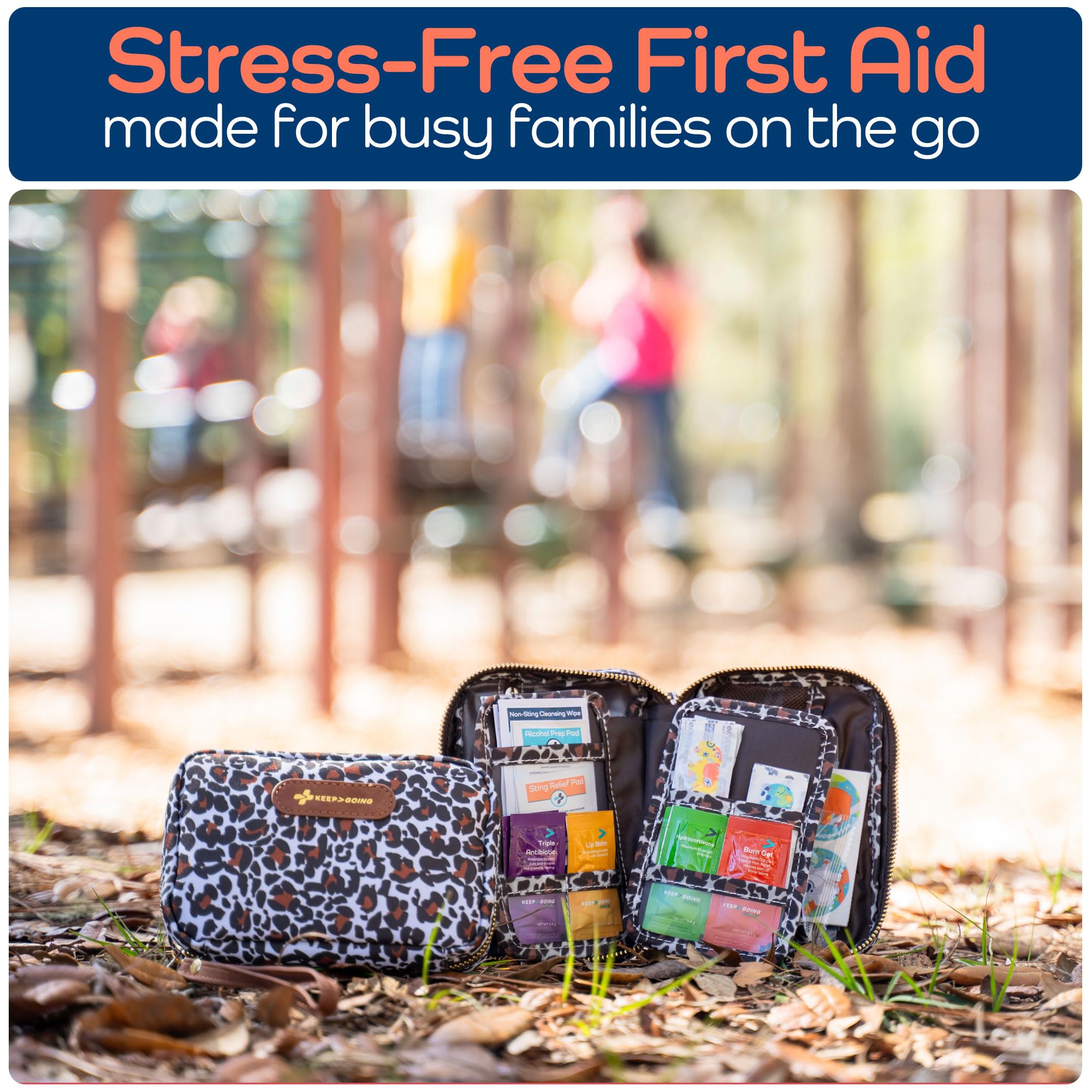 KeepGoing Travel First Aid Kit for Kids – 130 Pc. for Car, Home, Purse, Diaper Bag & Backpack with Latex-Free Bandages - Mini First Aid Kit Travel Size TSA-Approved