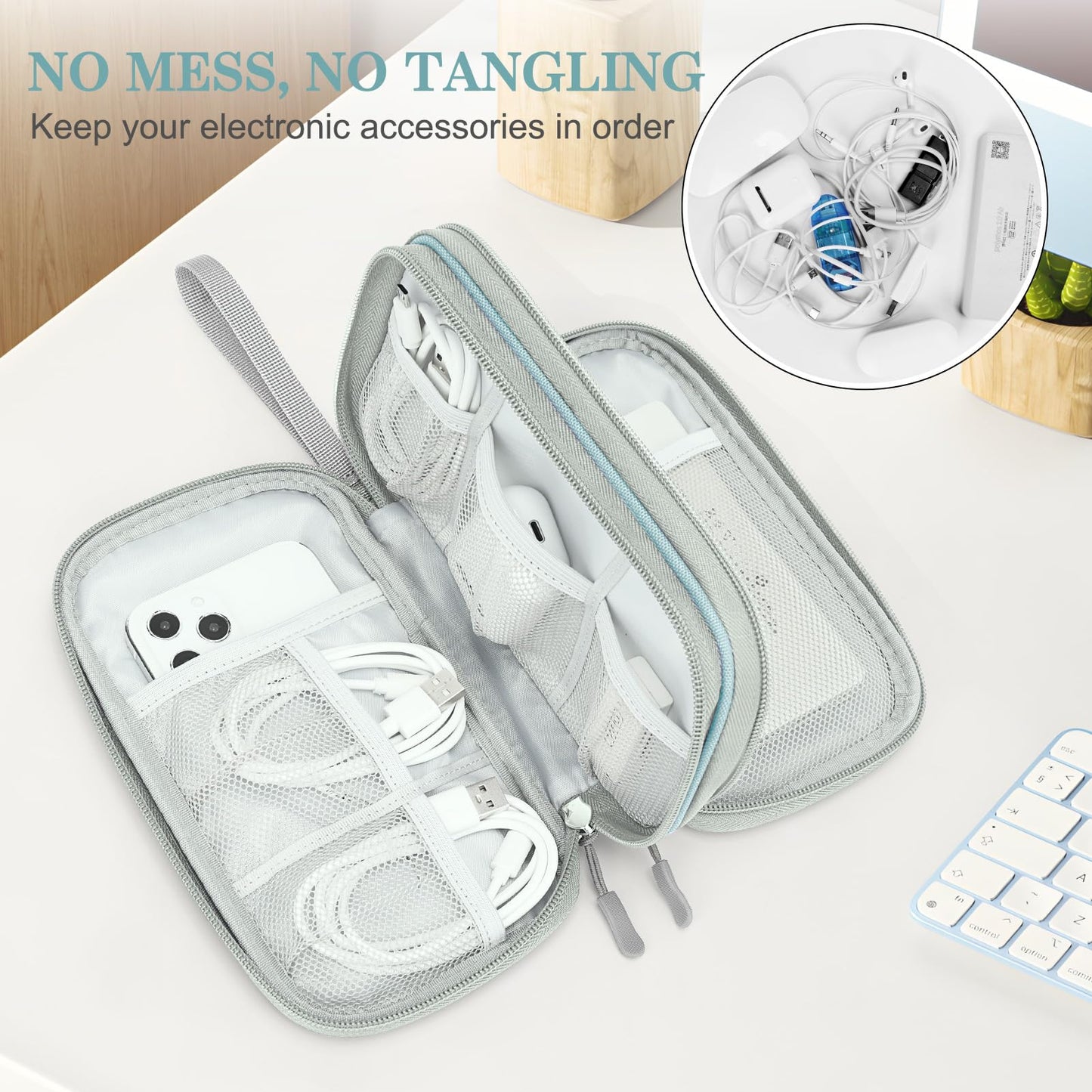 FYY Travel Cable Organizer Pouch Electronic Accessories Carry Case Portable Waterproof Double Layers All-in-One Storage Bag for Cord, Charger, Phone, Earphone Black