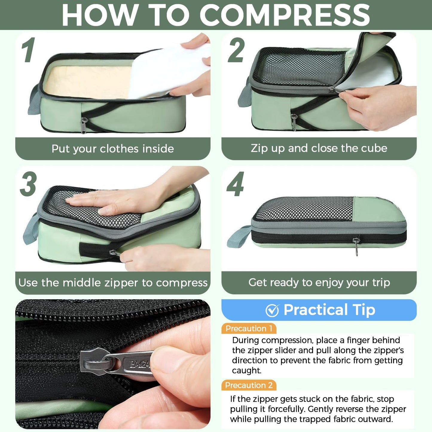 BAGAIL 4 Set/6 Set/8 Set Compression Packing Cubes Travel Accessories Expandable Packing Organizers (Half Mesh, 6-Black)